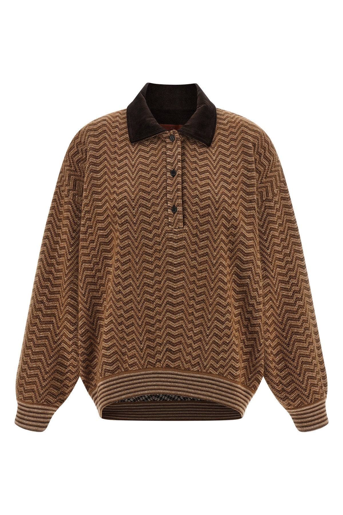 Missoni Chevron Pattern Long Sleeve Collared Sweater In Brown