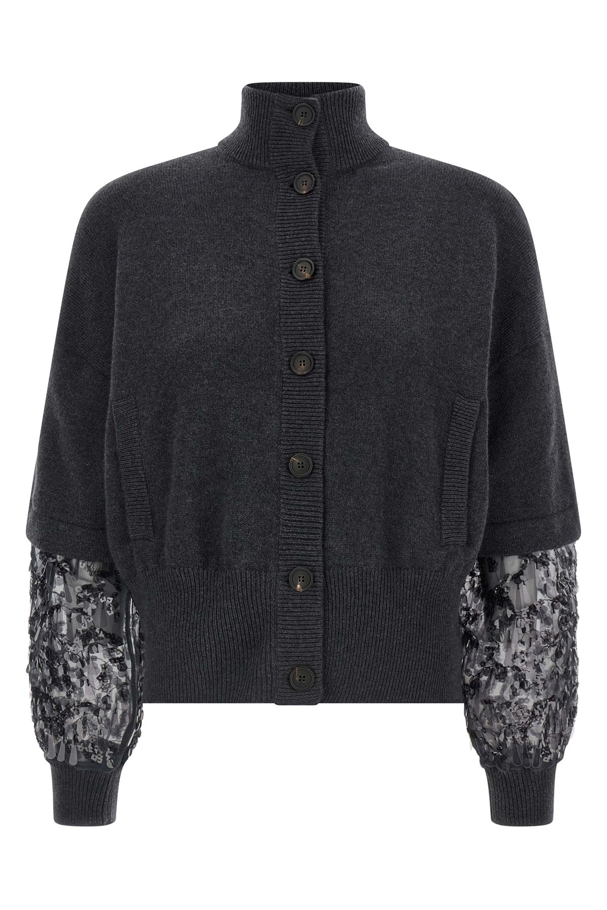 Brunello Cucinelli Sequin Sleeve Cardigan Sweaters And Cardigans Gray In Multi