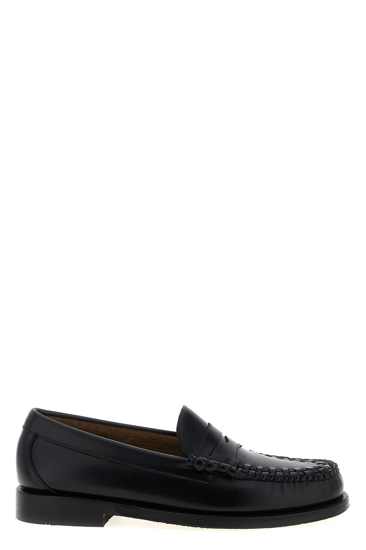 Gh Bass Round Toe Penny Loafers With Stitched Detail In Black