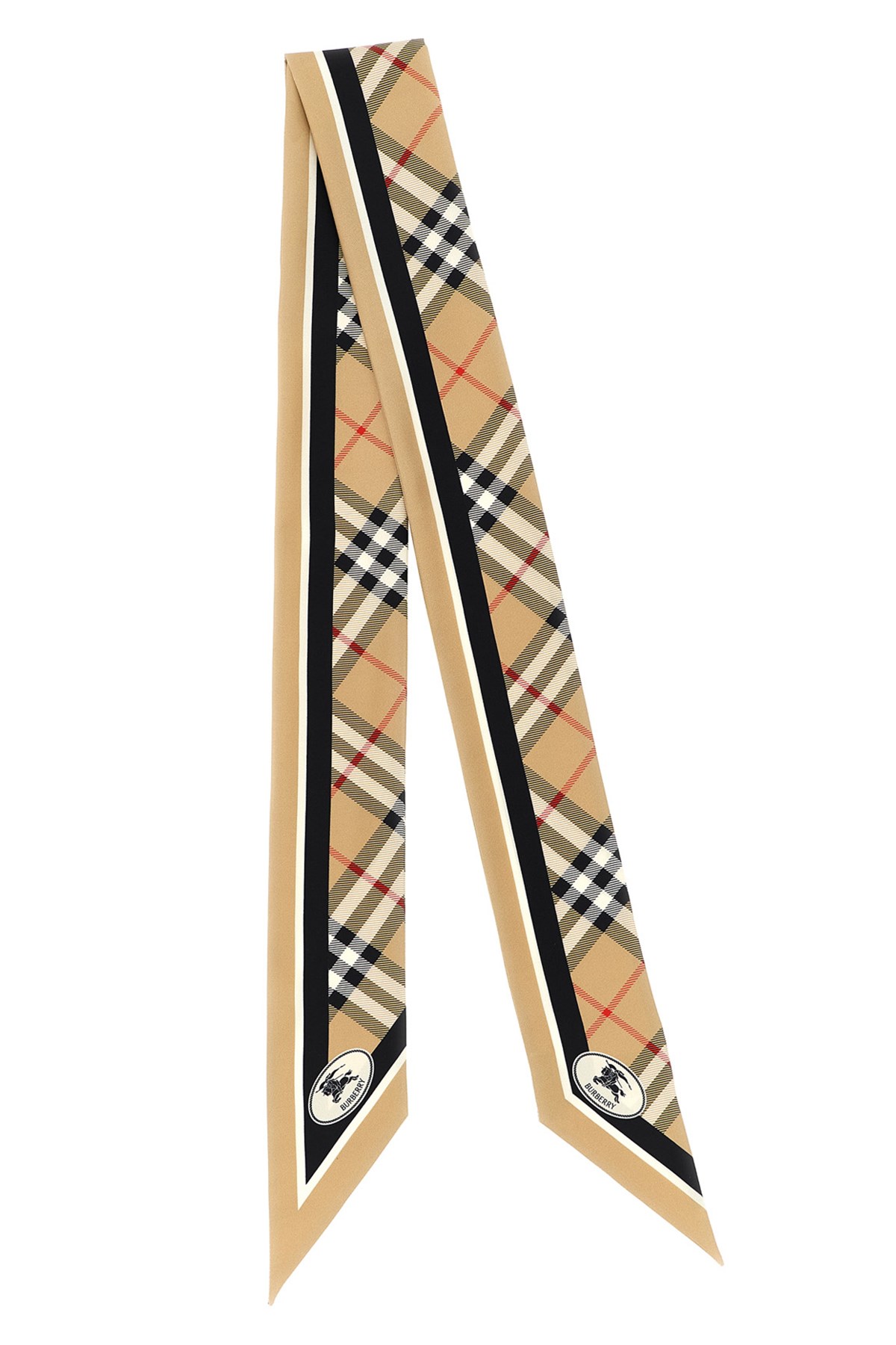 Burberry Long Plaid Silk Bandeau With Pointed Ends In Sand