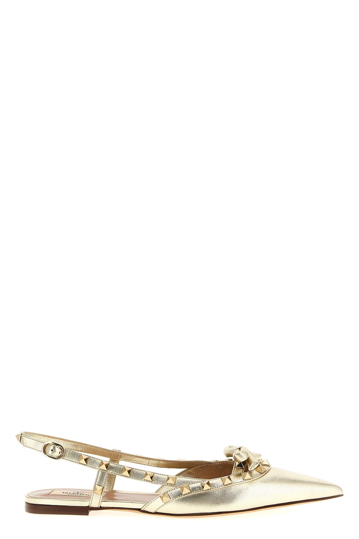 Valentino Rockstud Bow Leather Slingback Ballerina Flat In Gold