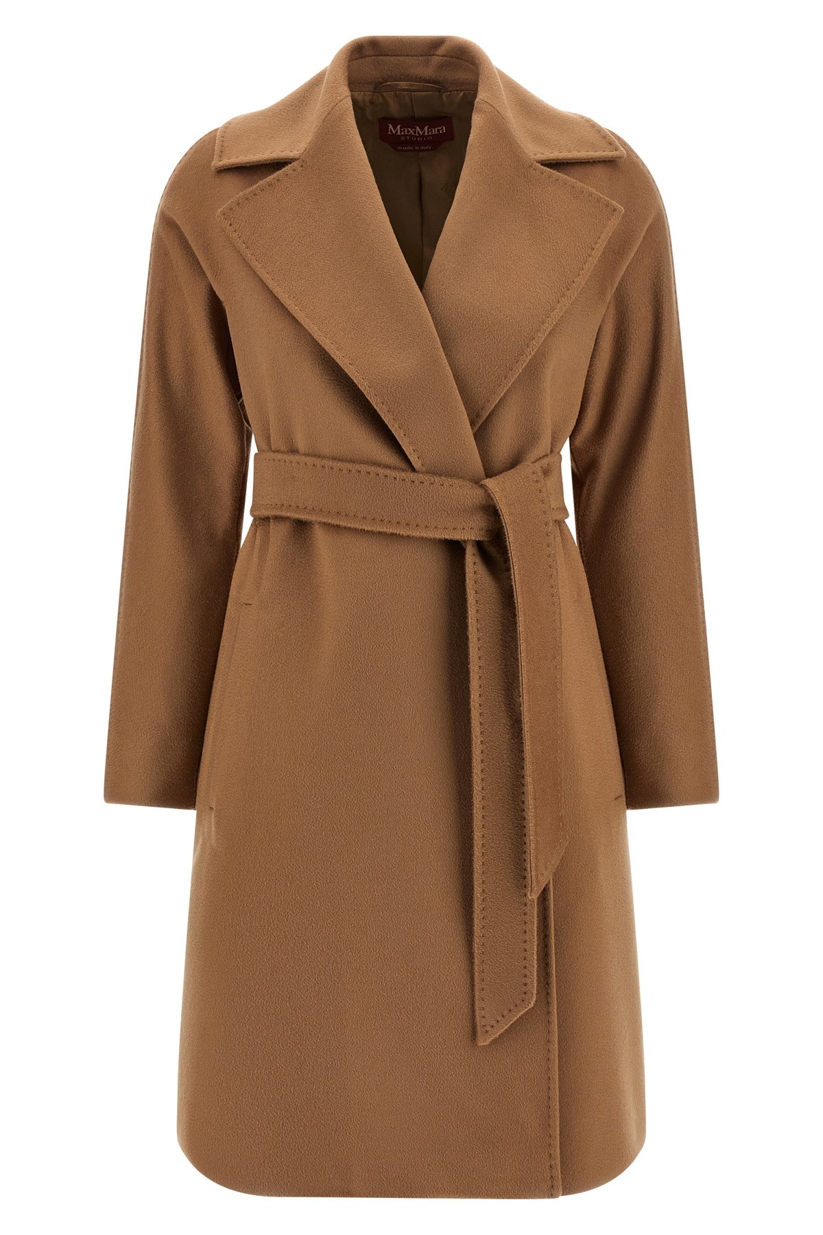 Max Mara Dravenna Lapel Belted Coat In Brown