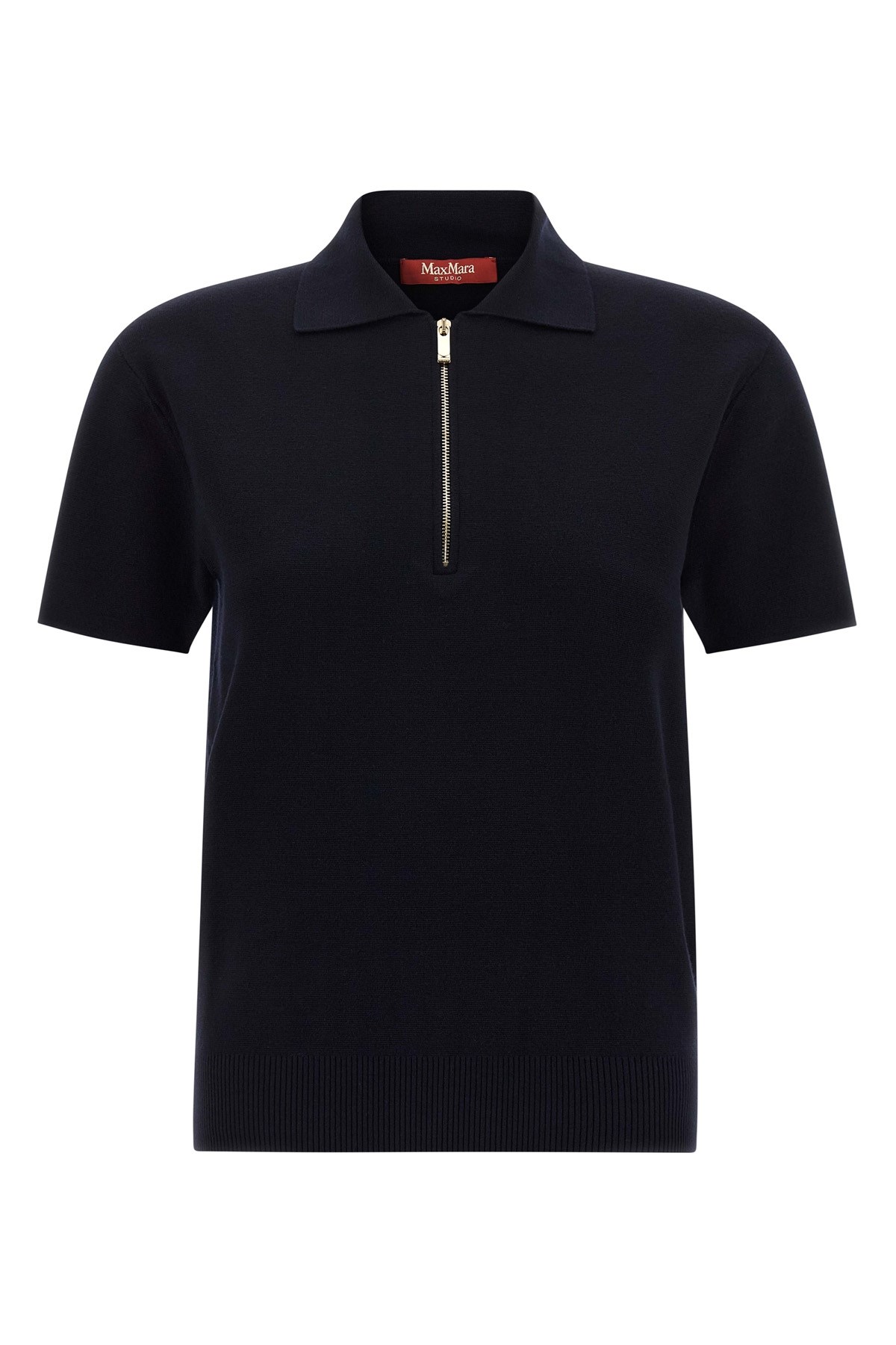 Max Mara Teti Zip Ribbed Polo Top In Black