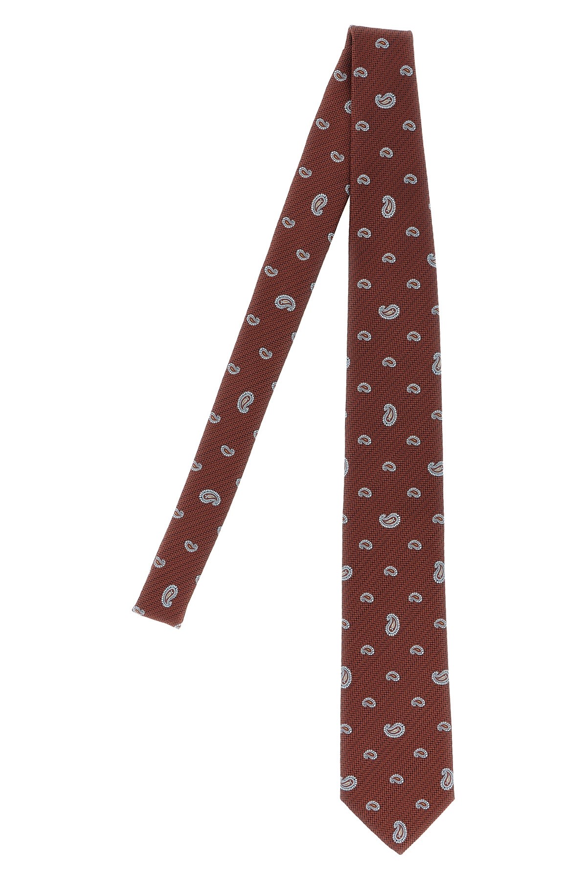 Brioni Slim Paisley Jacquard Tie In Textured Fabric In Brown