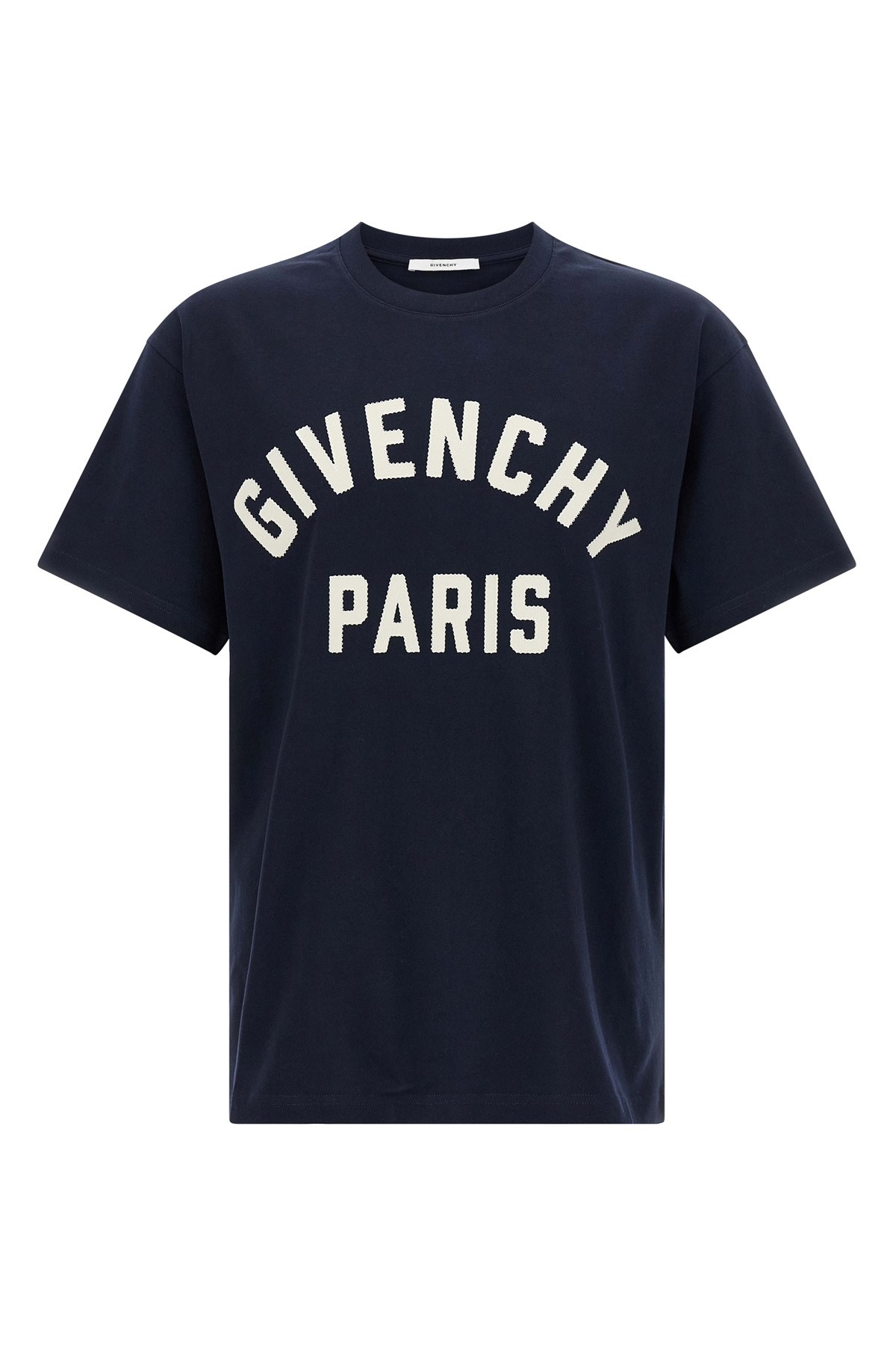 Givenchy Relaxed Fit Black Cotton T-shirt With Bold Logo Print In Blue