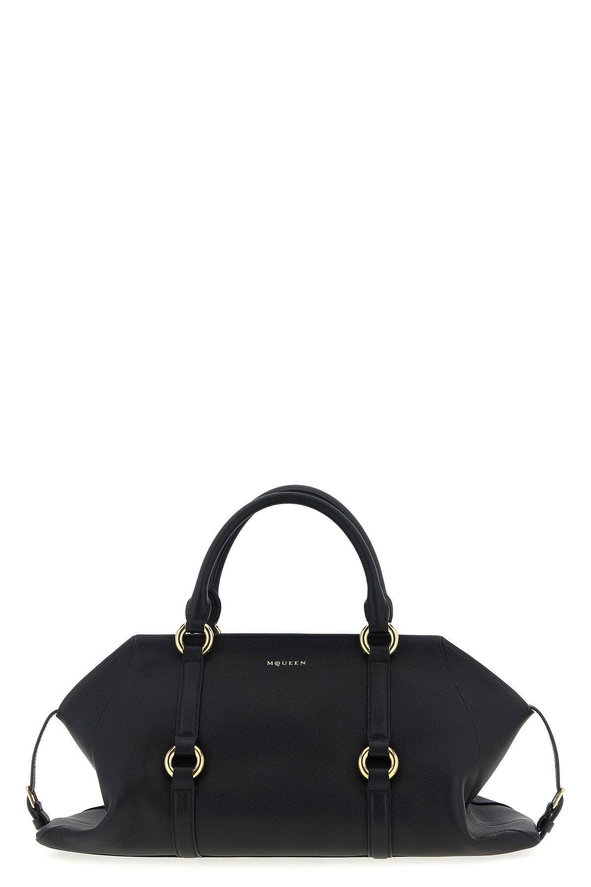 Alexander Mcqueen Farringdon Medium Elongated Calf Leather Shoulder Bag In Black