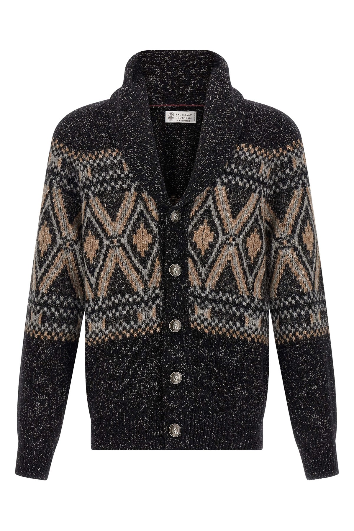 Brunello Cucinelli Geometric Jacquard Cardigan Sweaters And Cardigans Multicolor In Black
