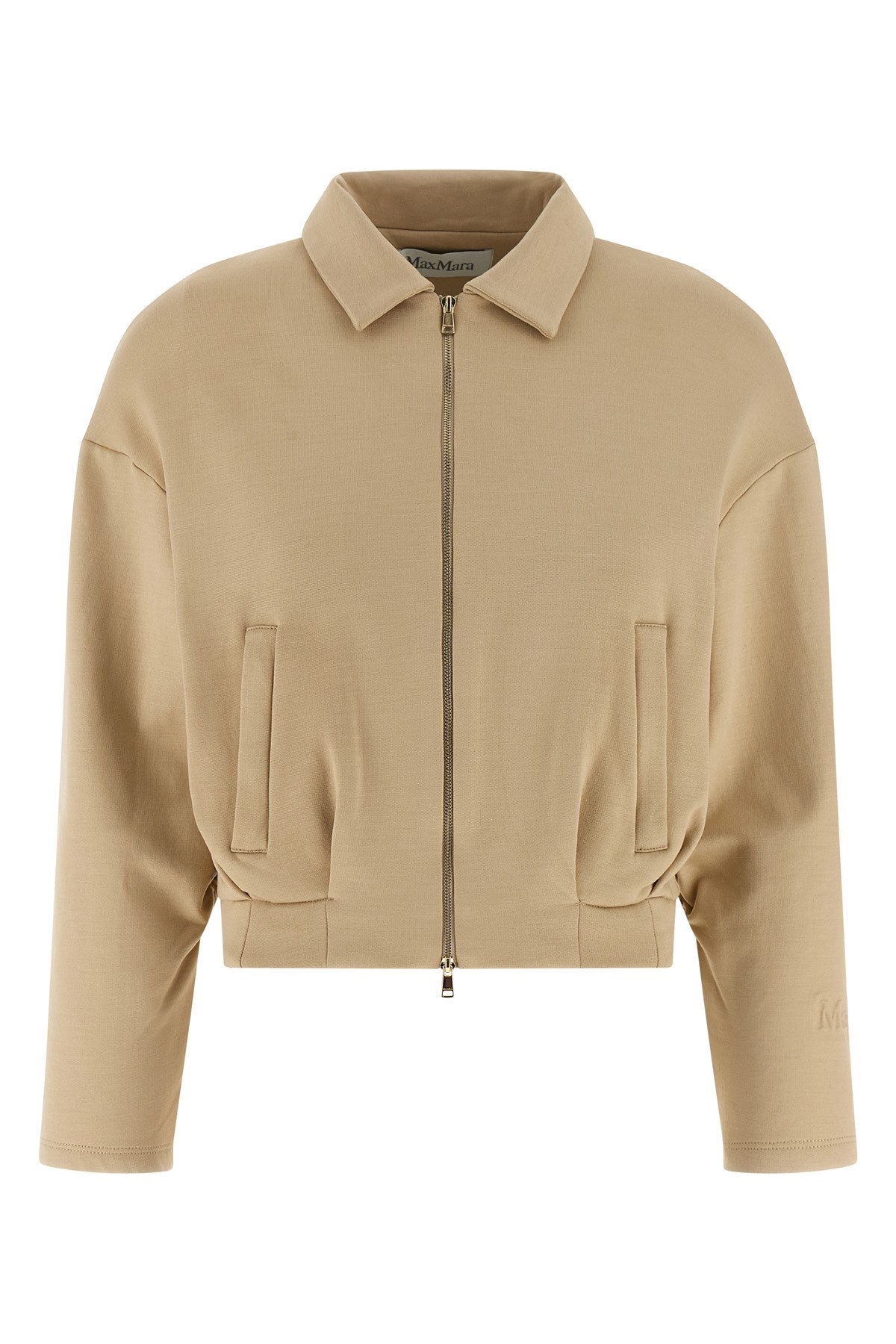 Max Mara Collared Sweatshirt With Front Pockets And Long Sleeves In Neutral