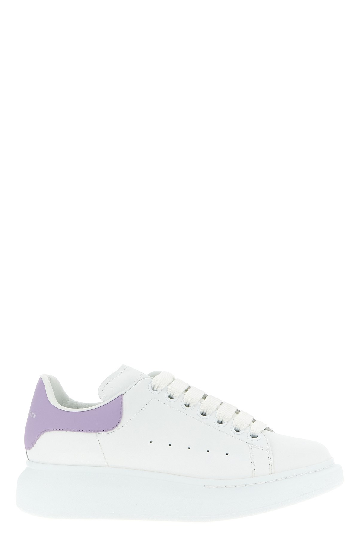 Alexander Mcqueen White Leather Sneakers With Lilac Leather Heel In White