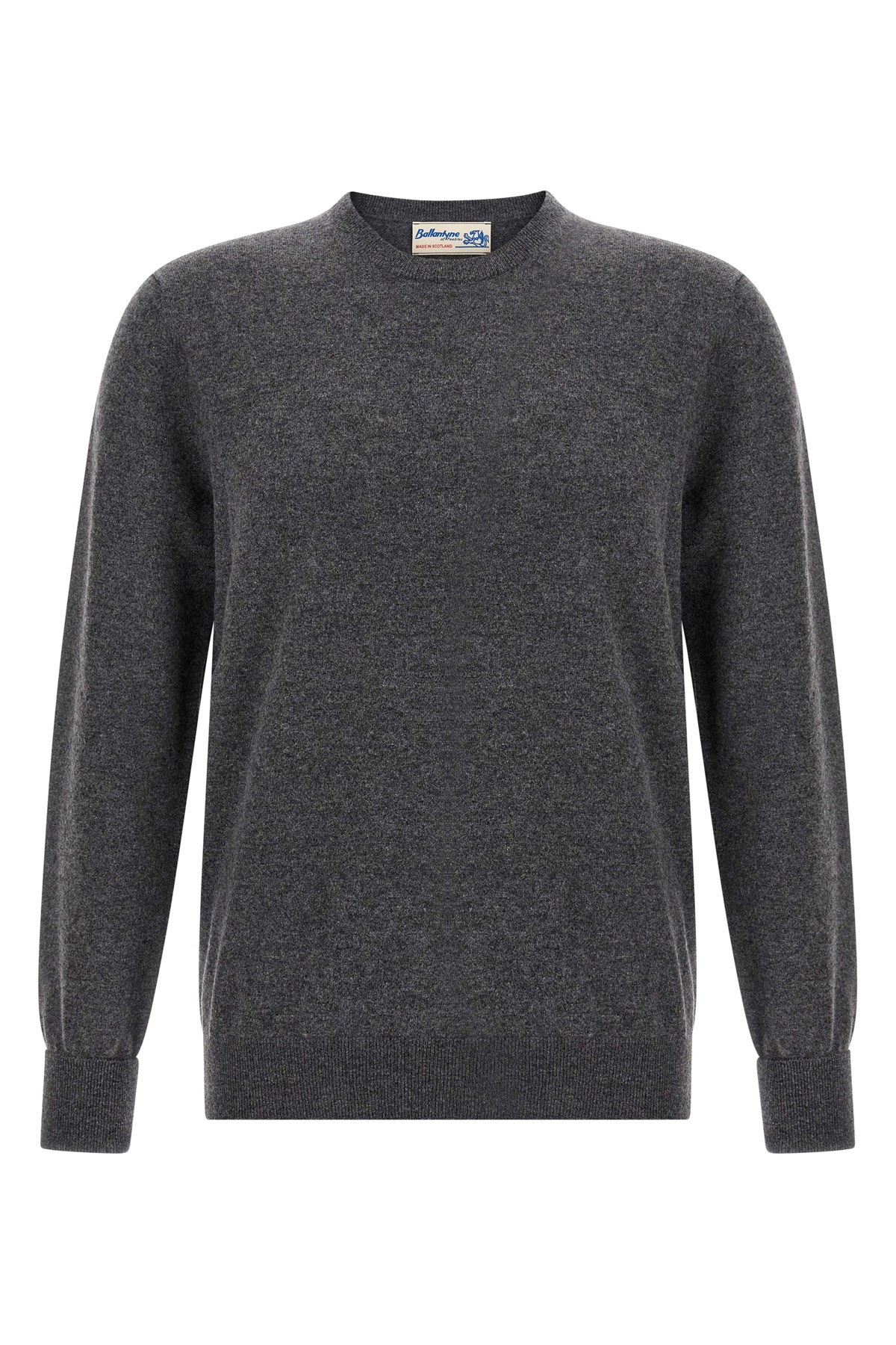 Ballantyne Ribbed Hem Cashmere Sweater With Long Cuffed Sleeves In Gray