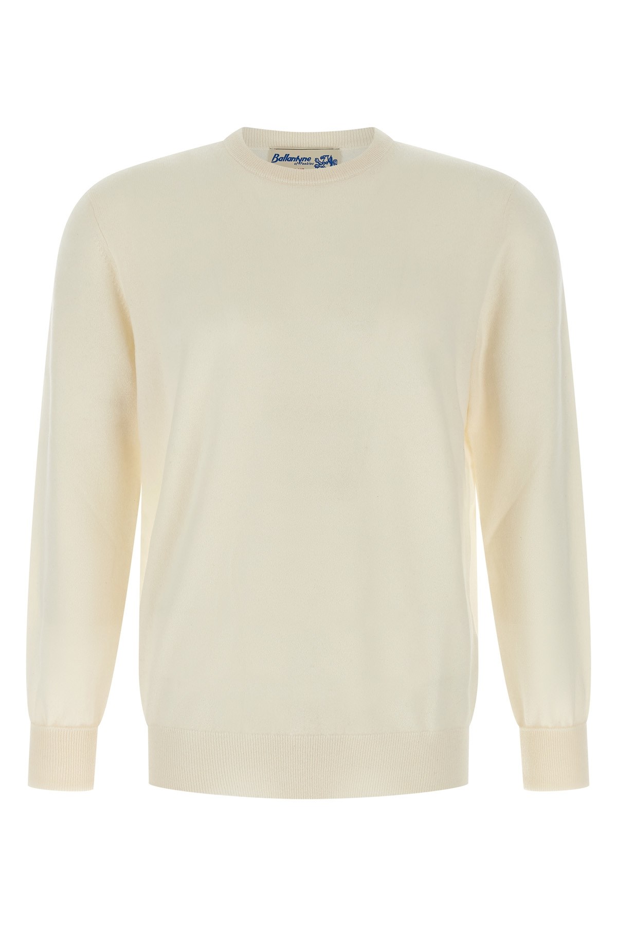Ballantyne Cashmere Crew Neck Sweater With Long Cuffed Sleeves In White