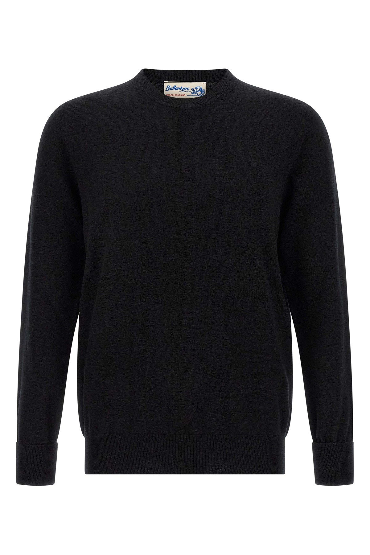 Ballantyne Cashmere Crewneck Sweater With Ribbed Cuffs In Black