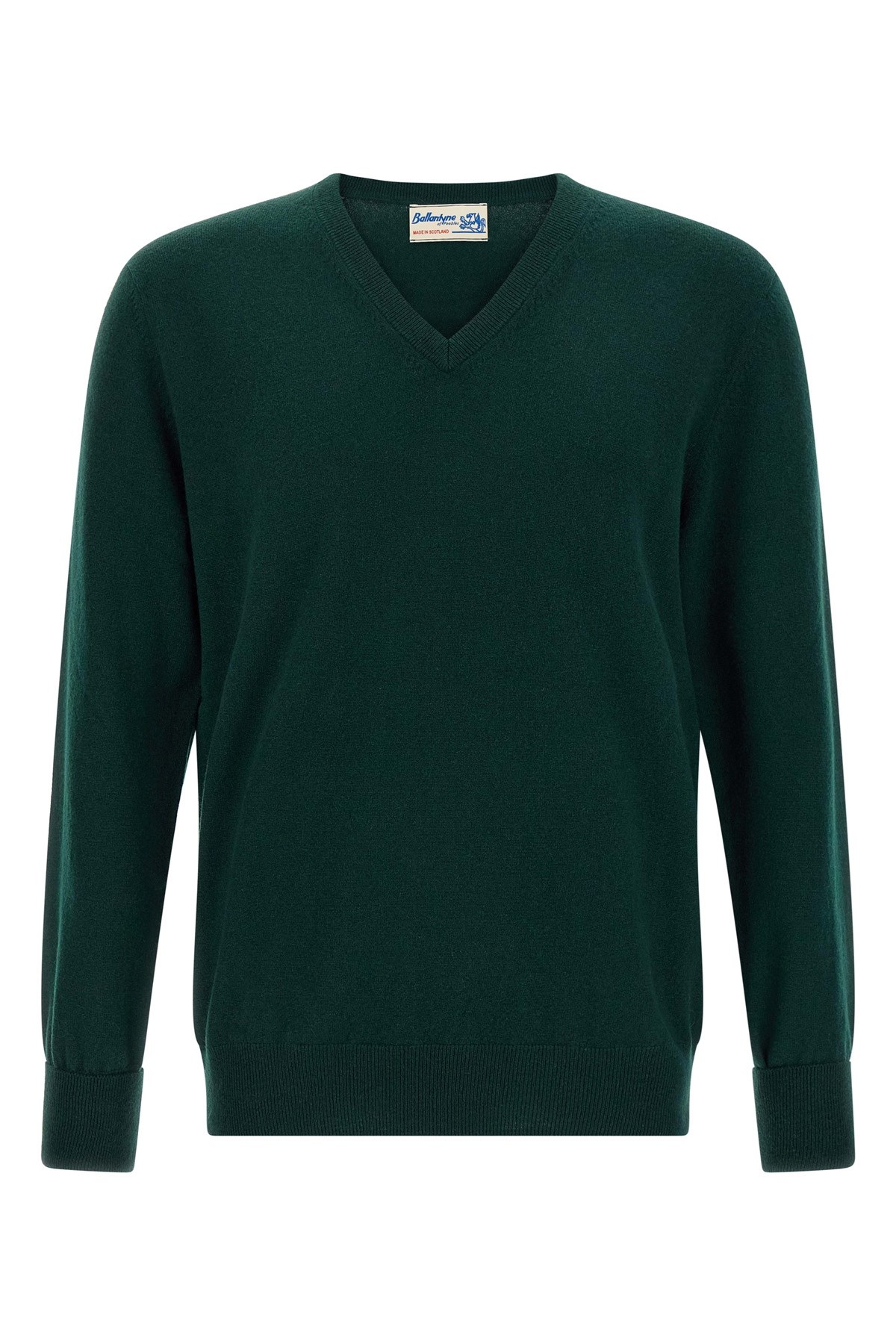 Ballantyne V-neck Cashmere Sweater With Ribbed Detailing In Green