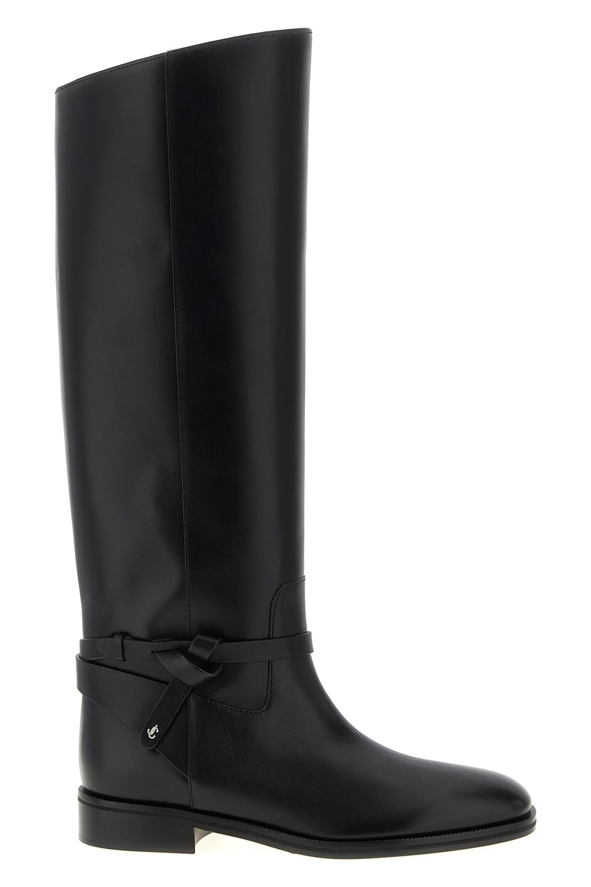 Jimmy Choo Knee-high Strap Detail Round Toe Boots In Black