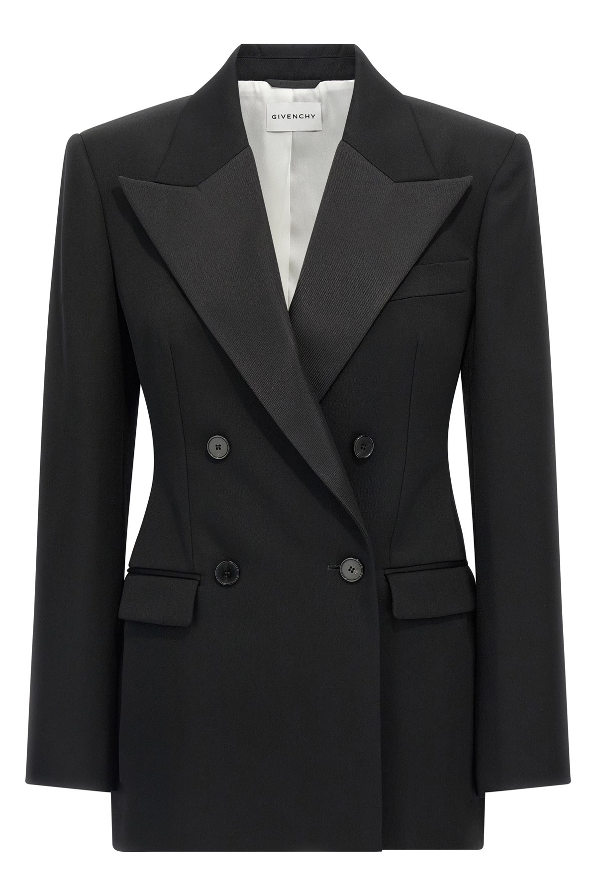 Givenchy Double-breasted Faille-trimmed Grain De Poudre Wool Blazer In Black