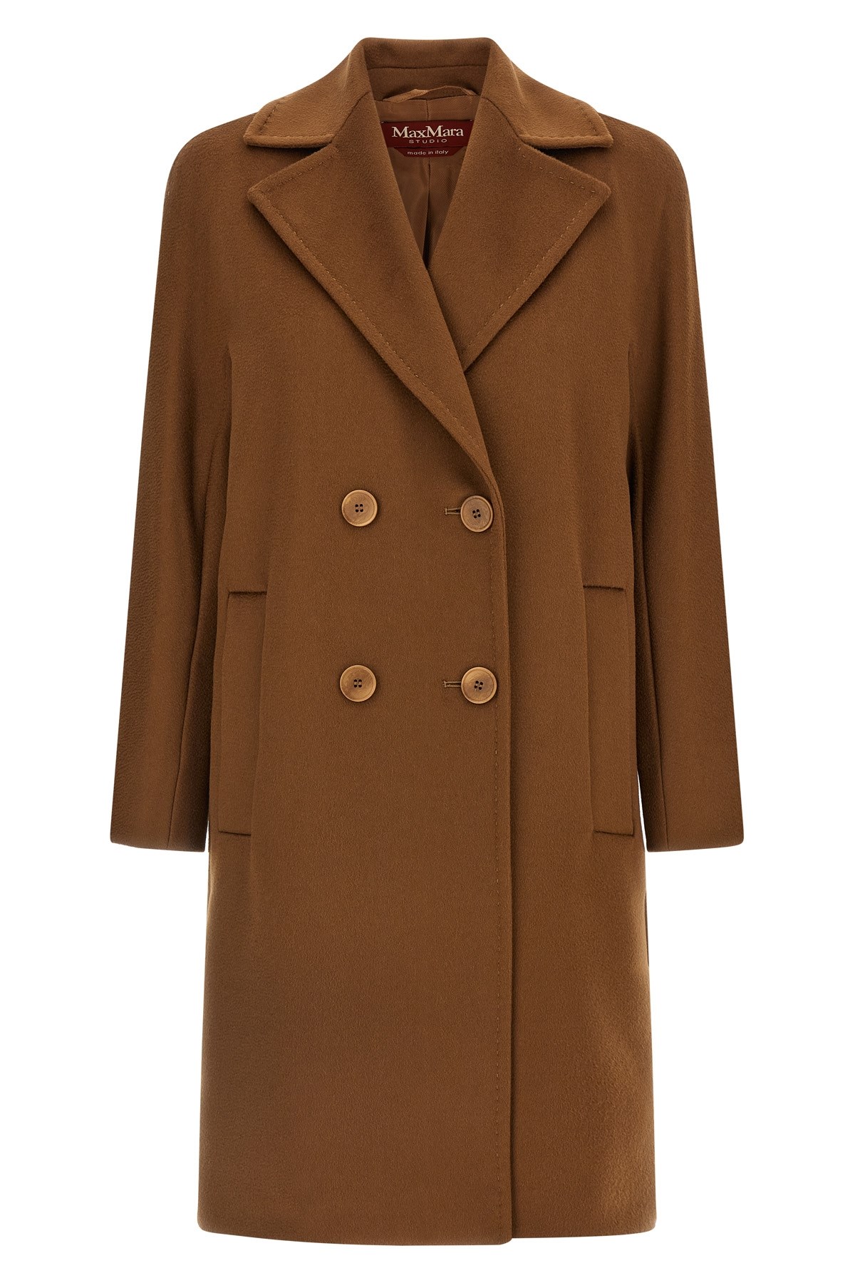 Max Mara Agenda Double Breasted Cocoon Long Wool Drap Coat Coats Brown In Brown