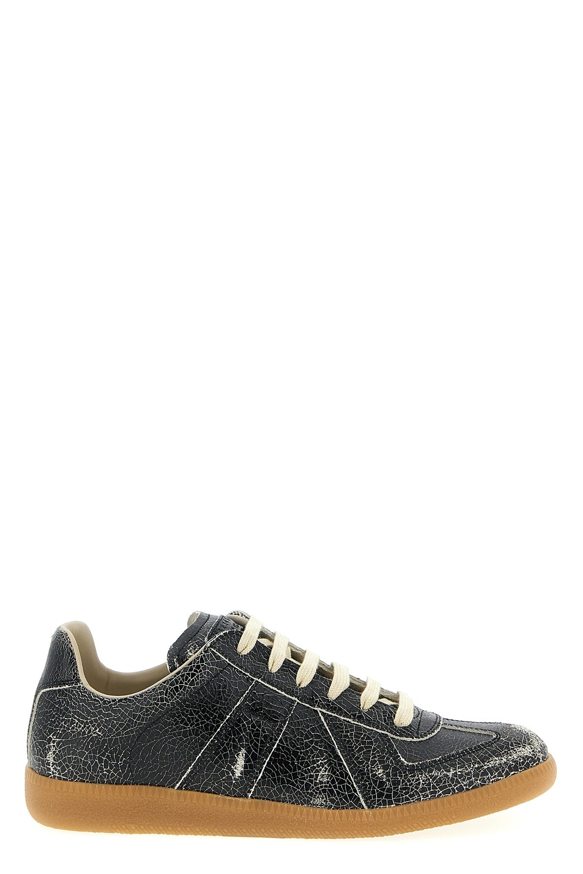 Maison Margiela Replica Sneakers Made Of Shiny Coated Leather In Black