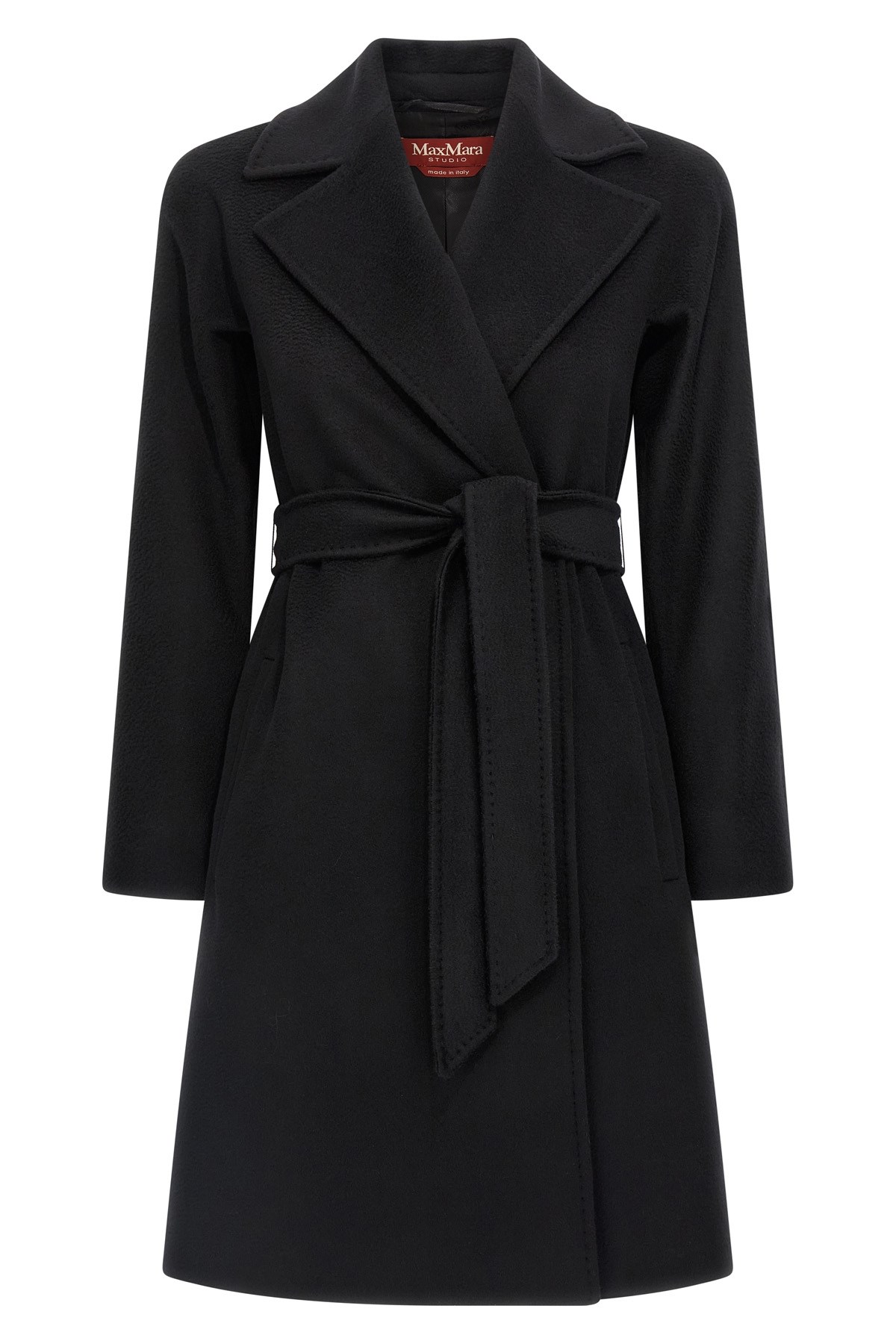 Max Mara Long Virgin Wool Coat With Pointed Collar In Black