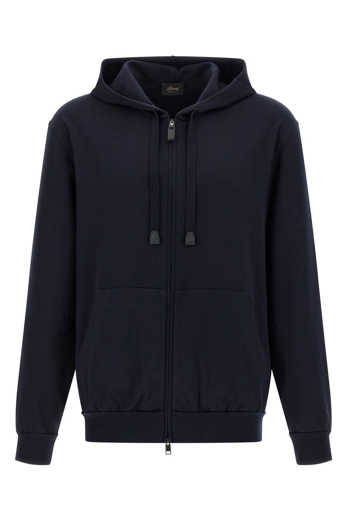 Brioni Casual Cotton Hoodie Featuring Front Pockets In Blue