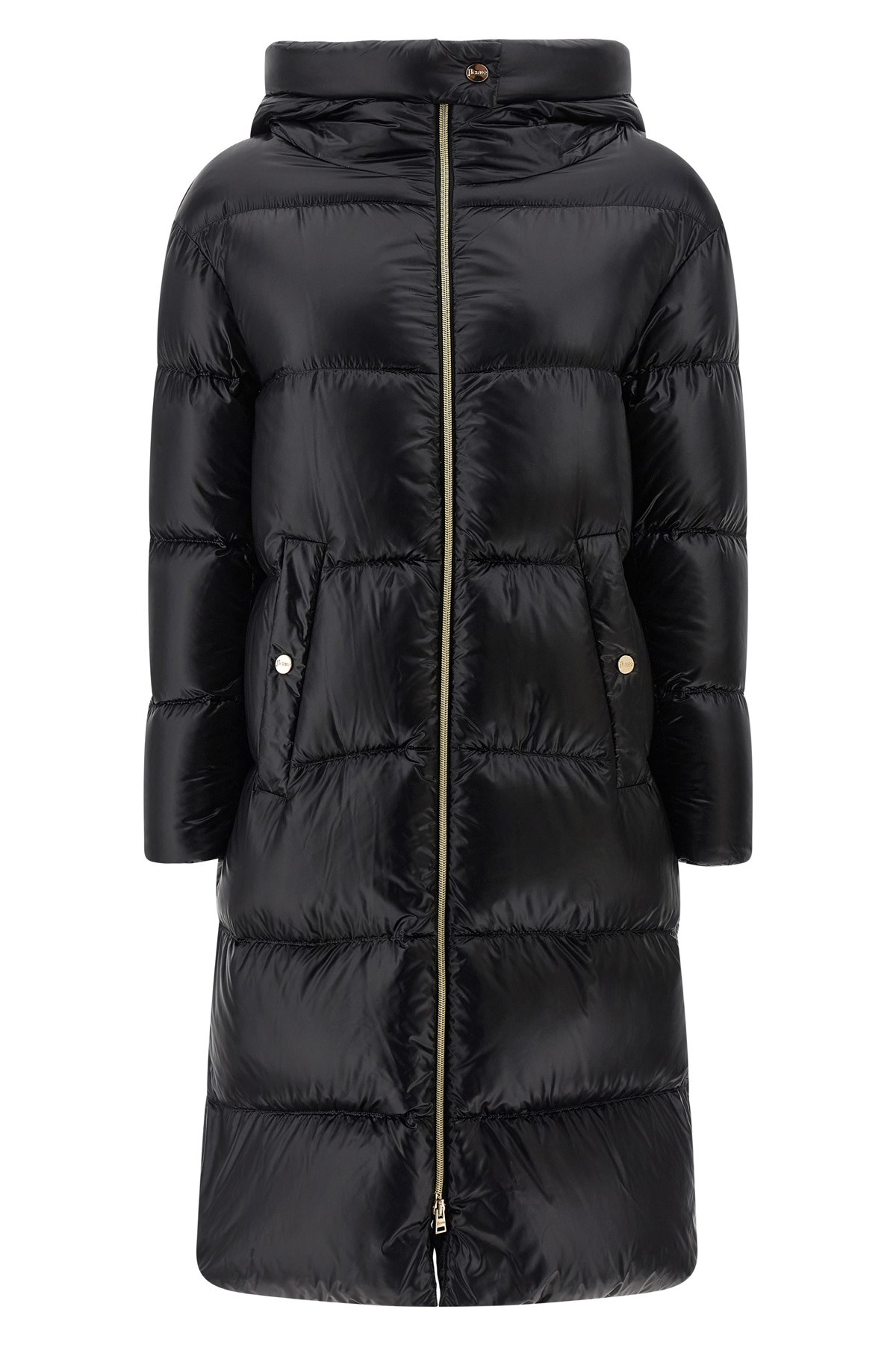 Herno Long Quilted Down Jacket With Hood And Buttons In Black