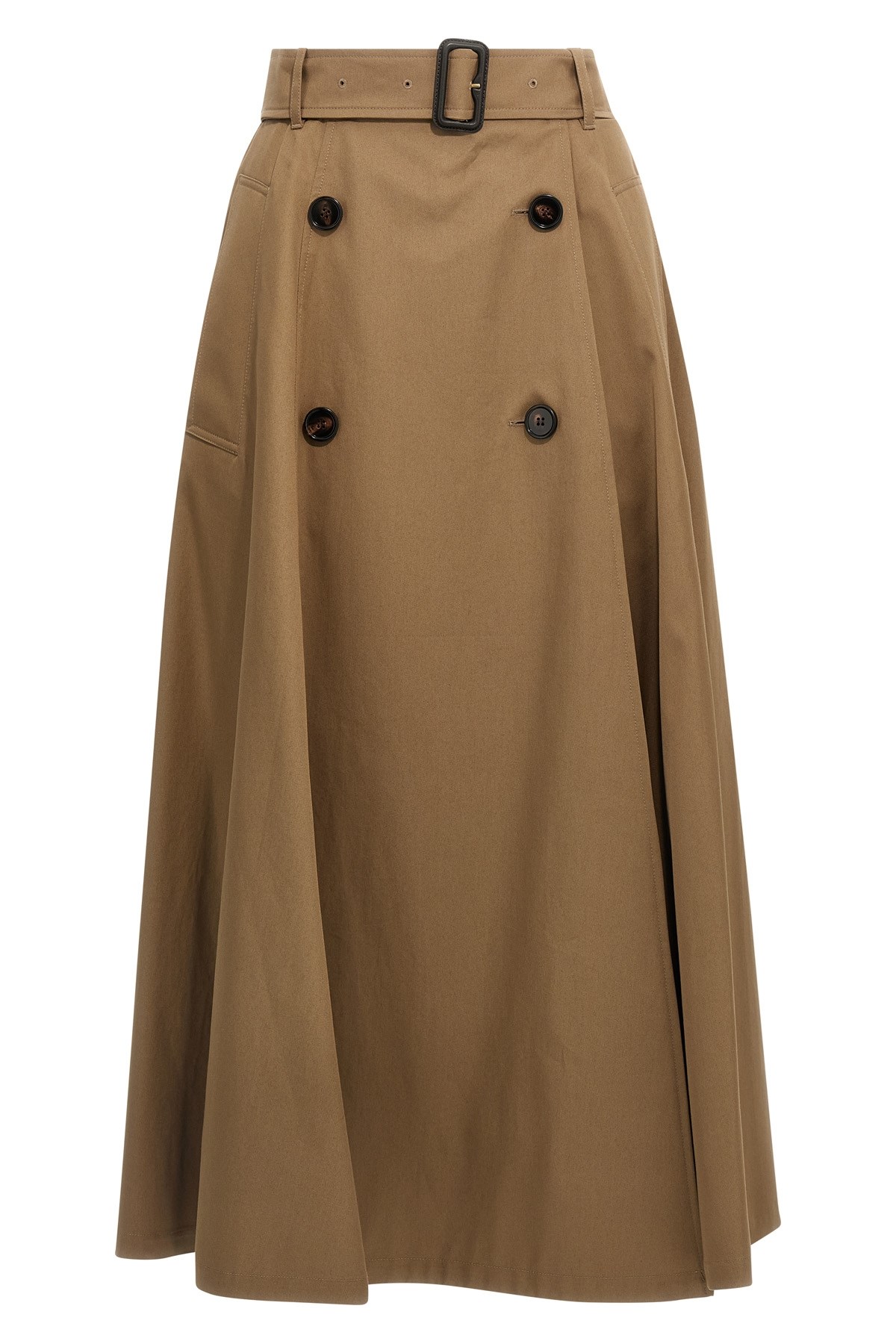 Burberry Beige Skirt With Adjustable Belt And Button Closure In Cotton Woman In Brown
