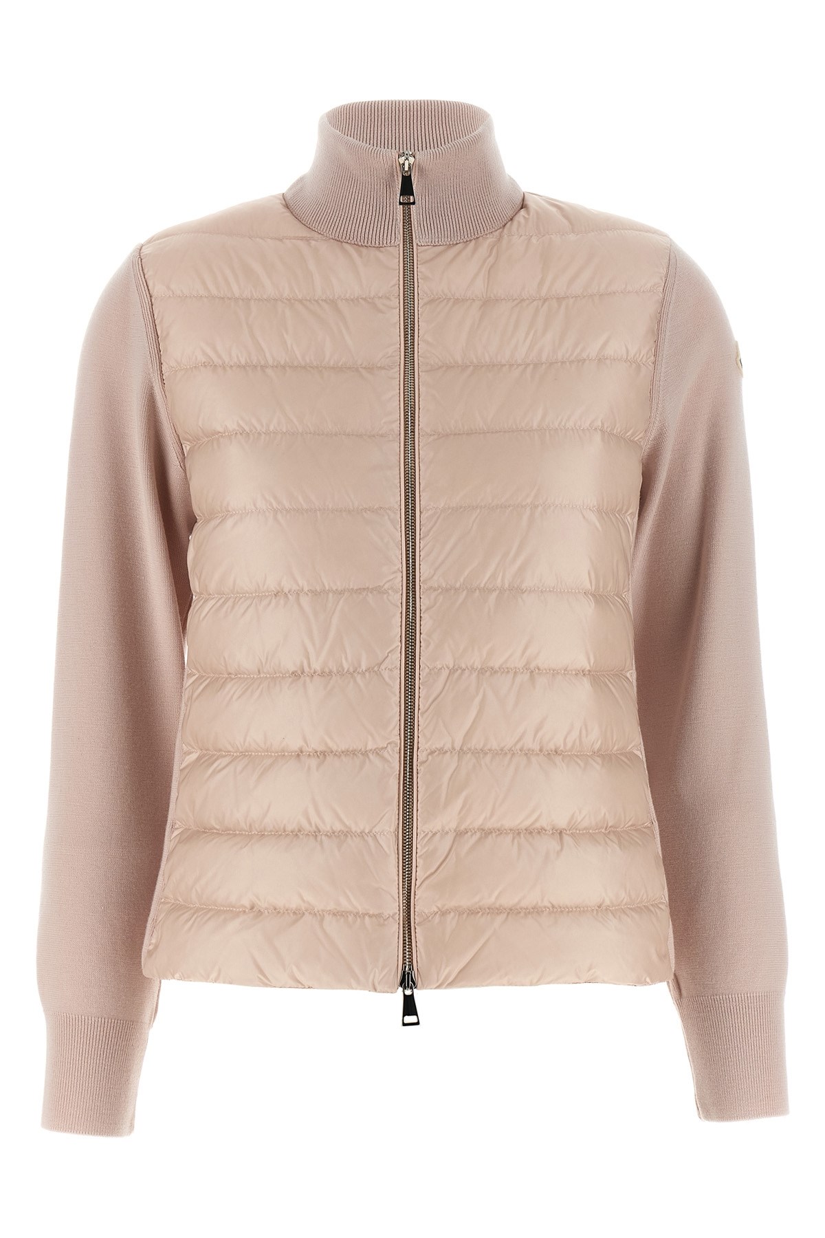 Moncler Two-material Cardigan Featuring Quilted Front In Neutral