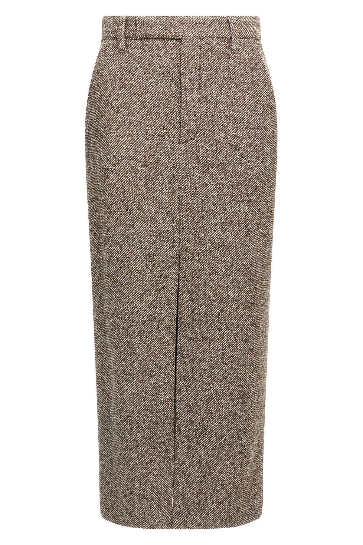 Brunello Cucinelli Diagonal Wool Tweed Midi Sartorial Pencil Skirt In Neutral