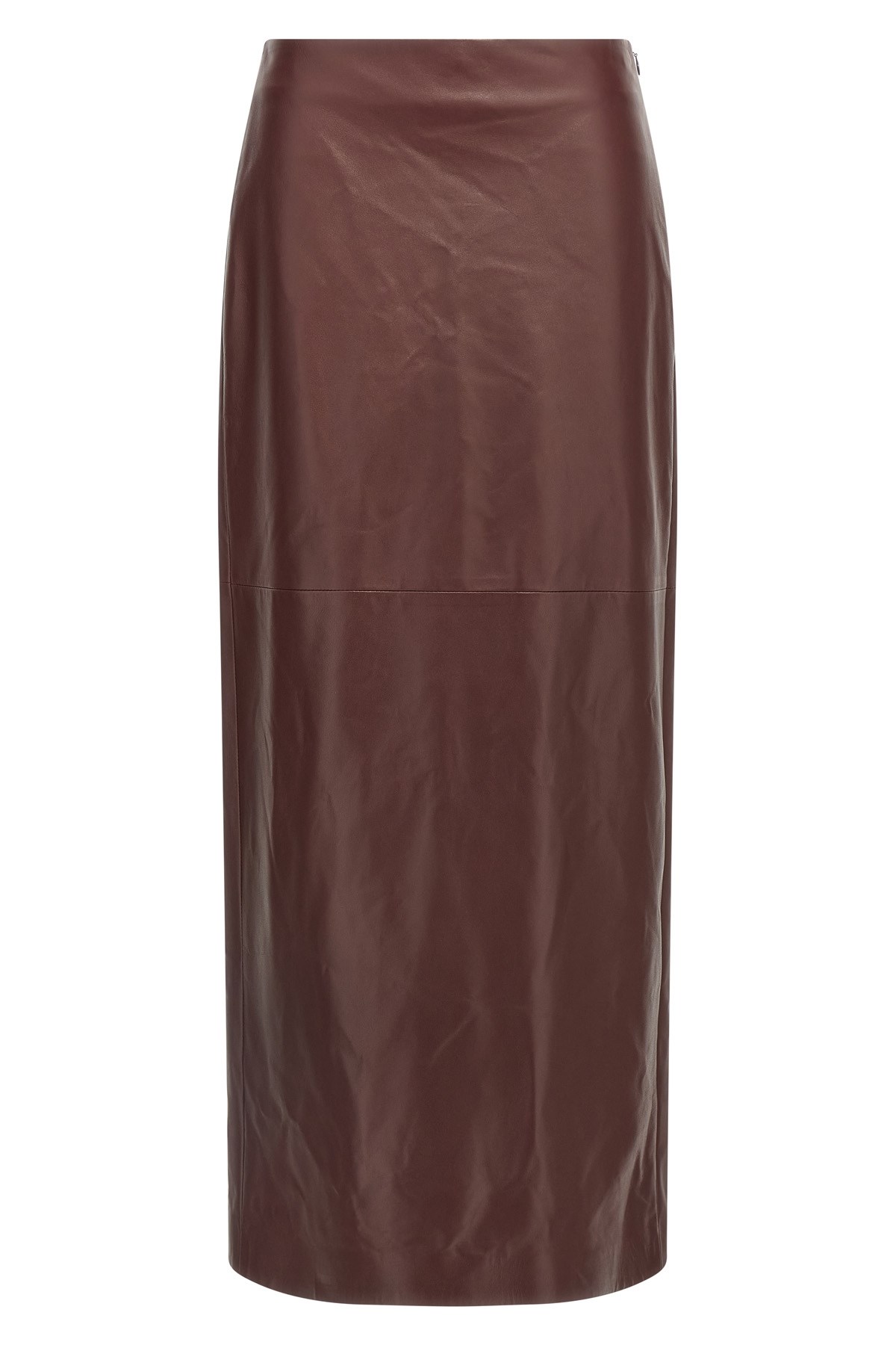 Brunello Cucinelli Column Back-split Leather Midi Skirt In Brown