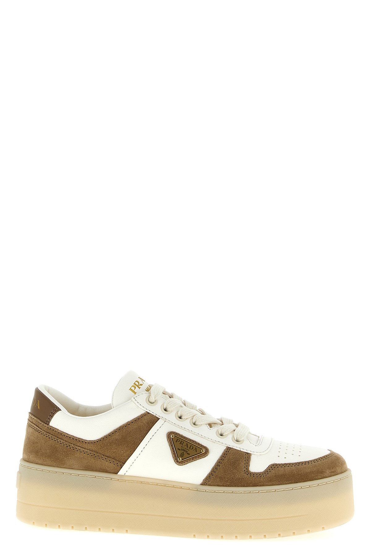 Prada Downtown Bold Nappa Leather And Suede Sneakers In Brown