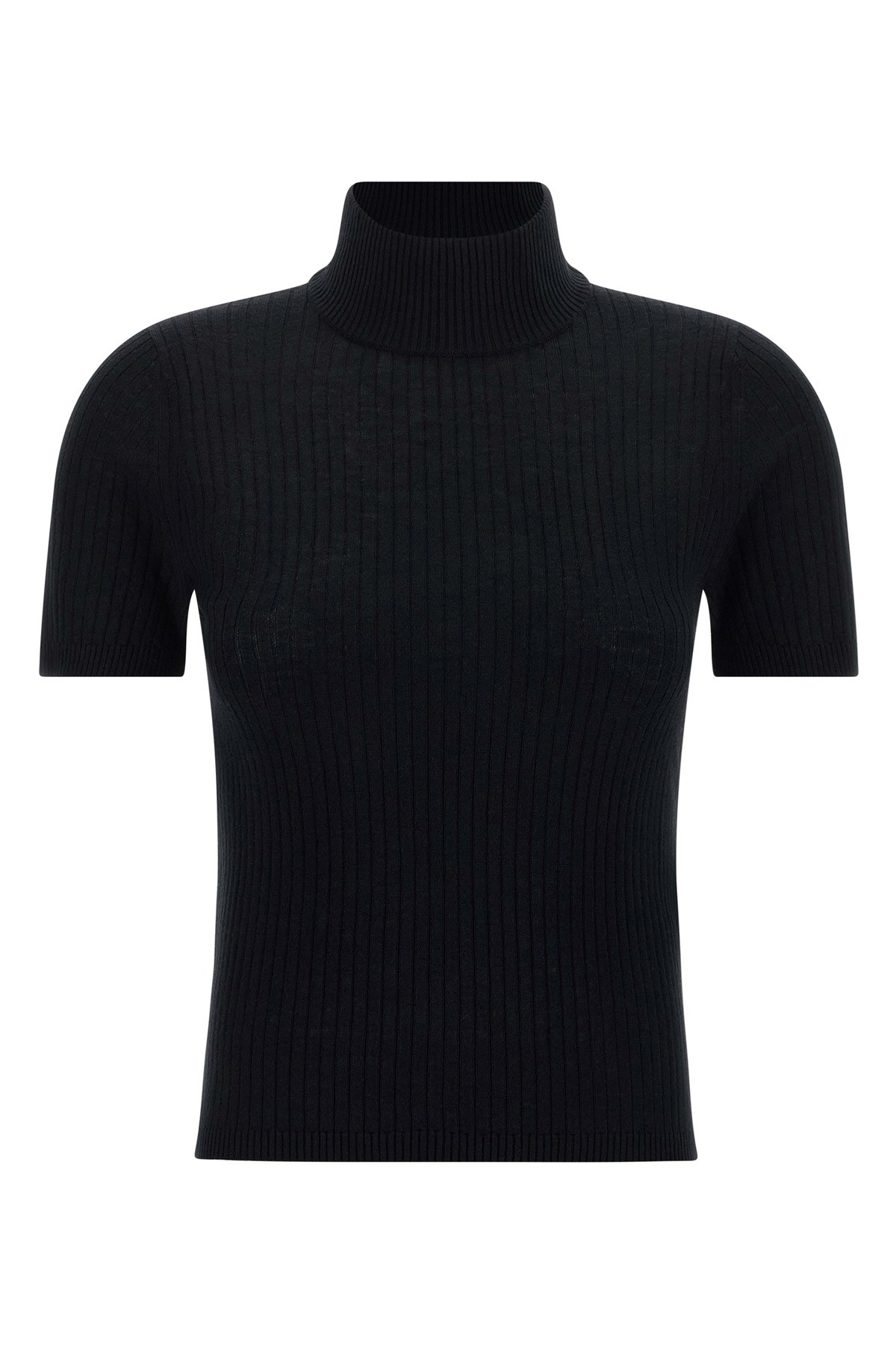 Max Mara Virgin Wool Short-sleeve Sweater In Black