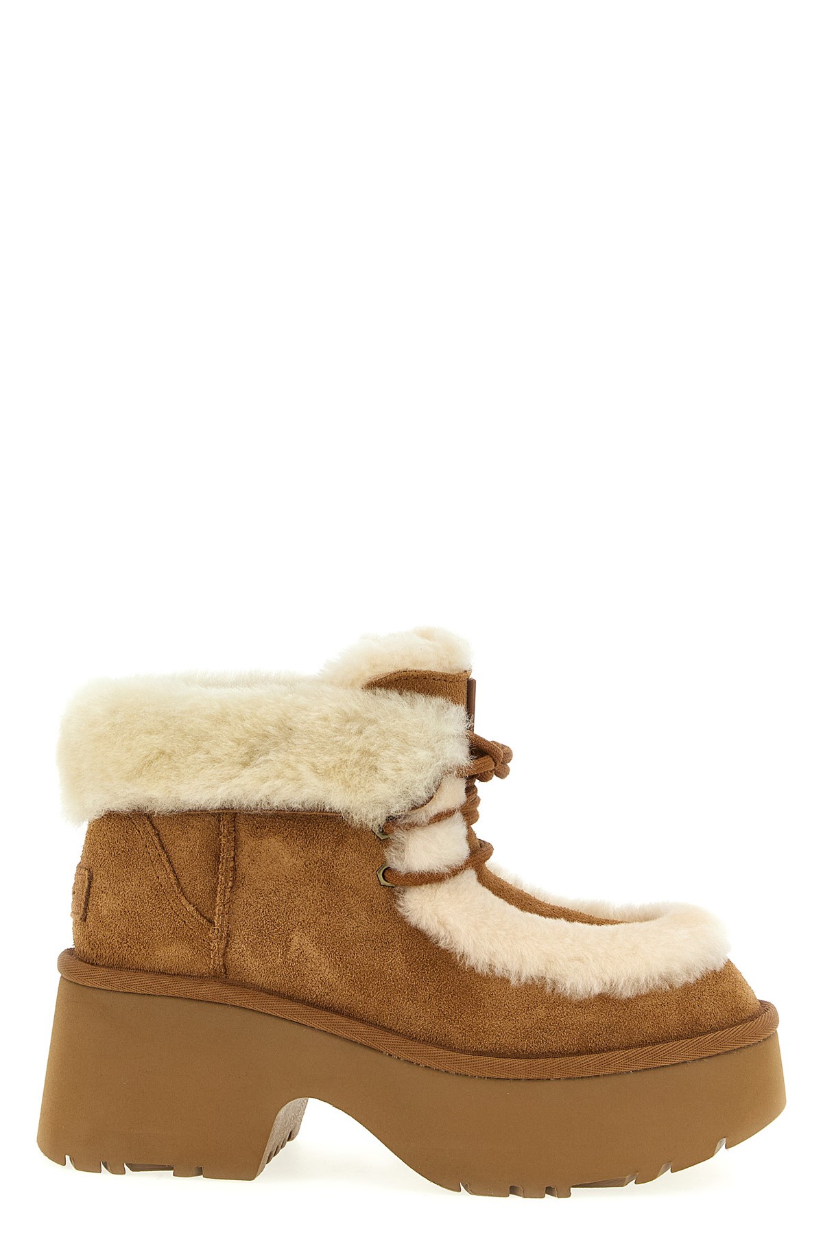 Ugg Platform Boots In Suede With Shearling Beige In Brown