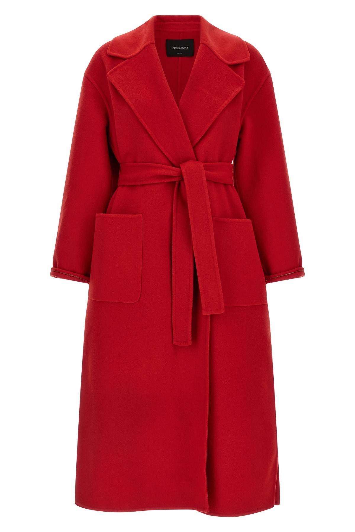 Fabiana Filippi Red Coat With Wide Notched Revers In Virgin Wool Woman In Red