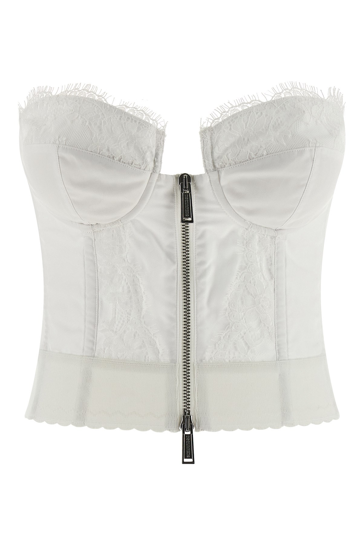 Dsquared2 Off-the-shoulder Bustier Top With Lace And Tulle Detailing In White