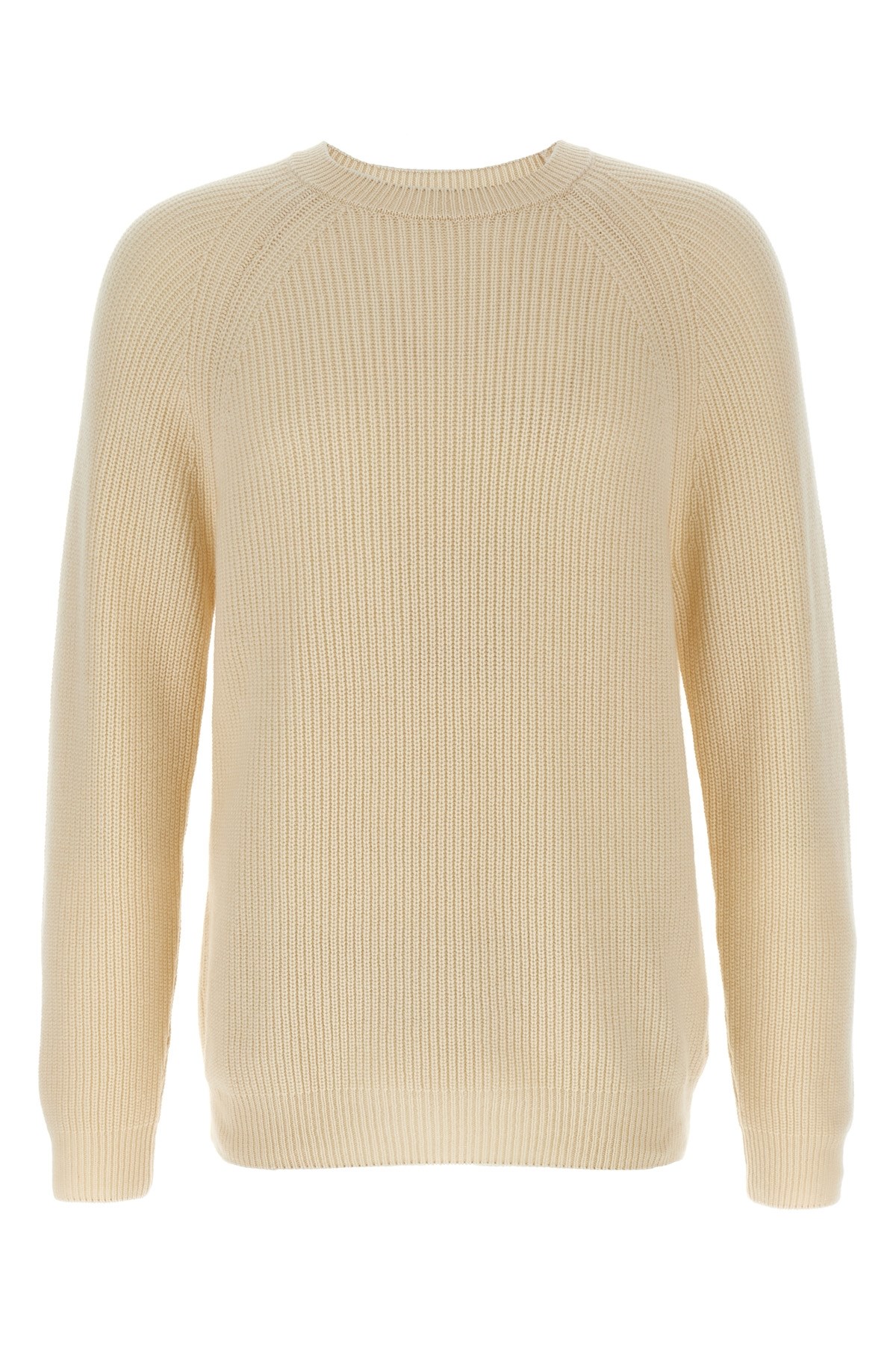 Zanone Ribbed Cashmere Sweater With Crew Neck And Cuffed Sleeves In Neutral
