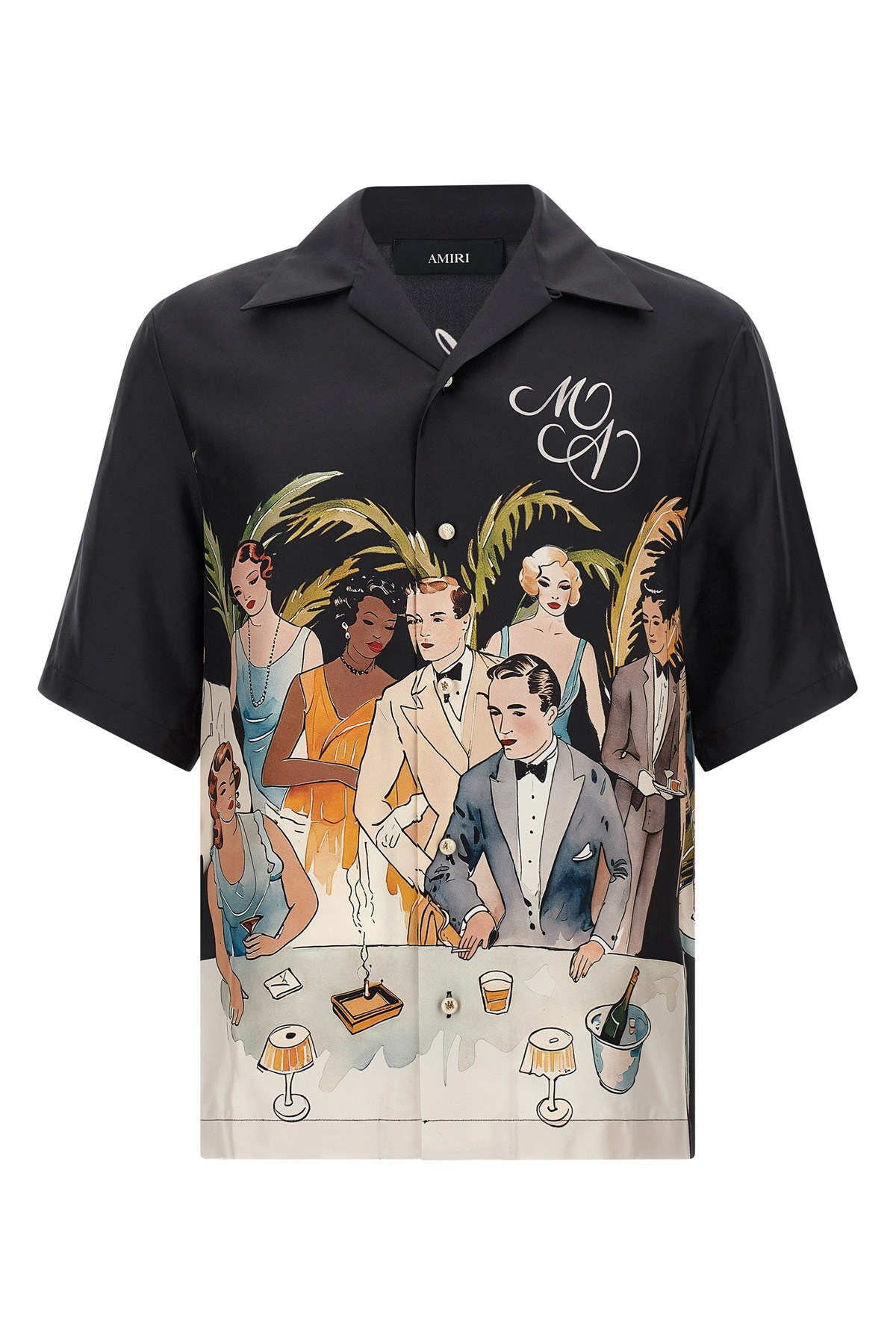 Amiri Mens Black Graphic-print Short-sleeve Silk Bowling Shirt In Black