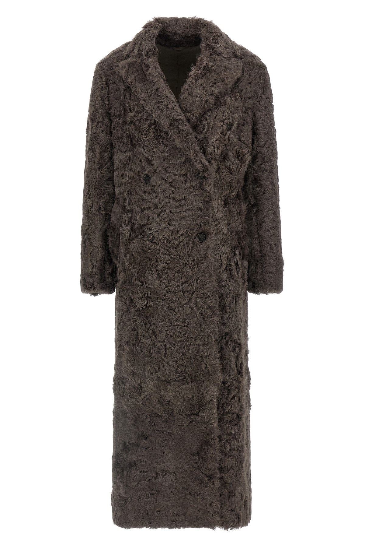Brunello Cucinelli Long Faux Fur Coat With Notched Lapels In Brown