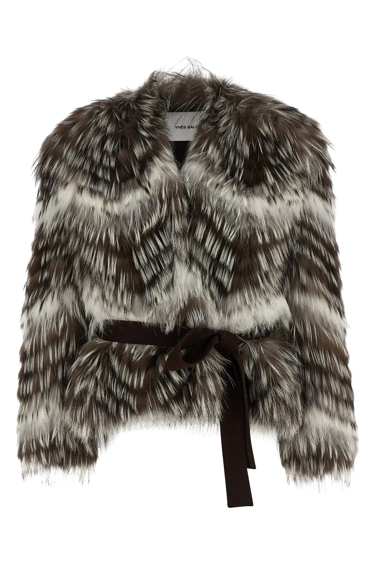 Yves Salomon Textured Faux Fur Jacket Belted In Black