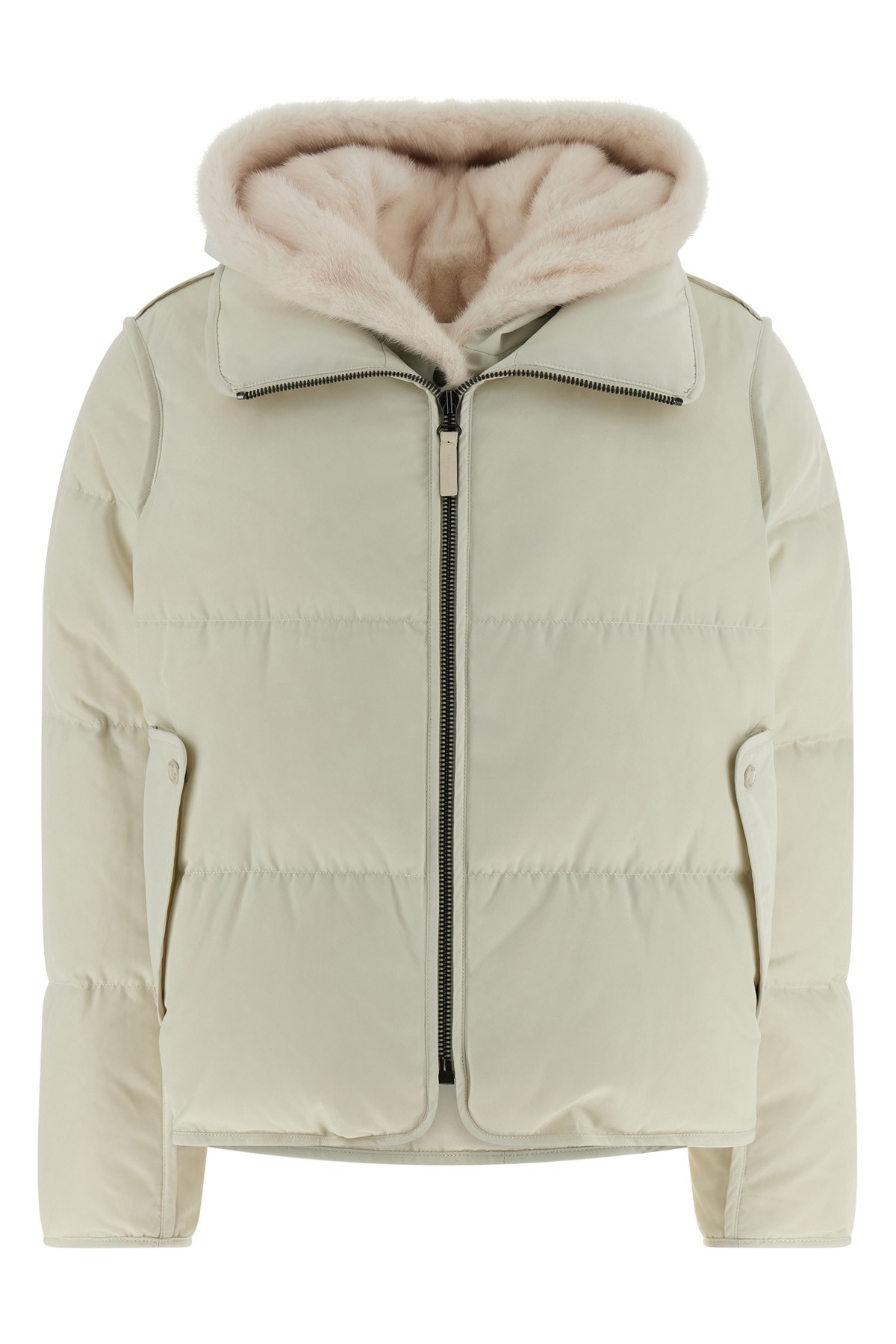 Yves Salomon Fur Insert Cropped Down Jacket Puffer Jackets White In White