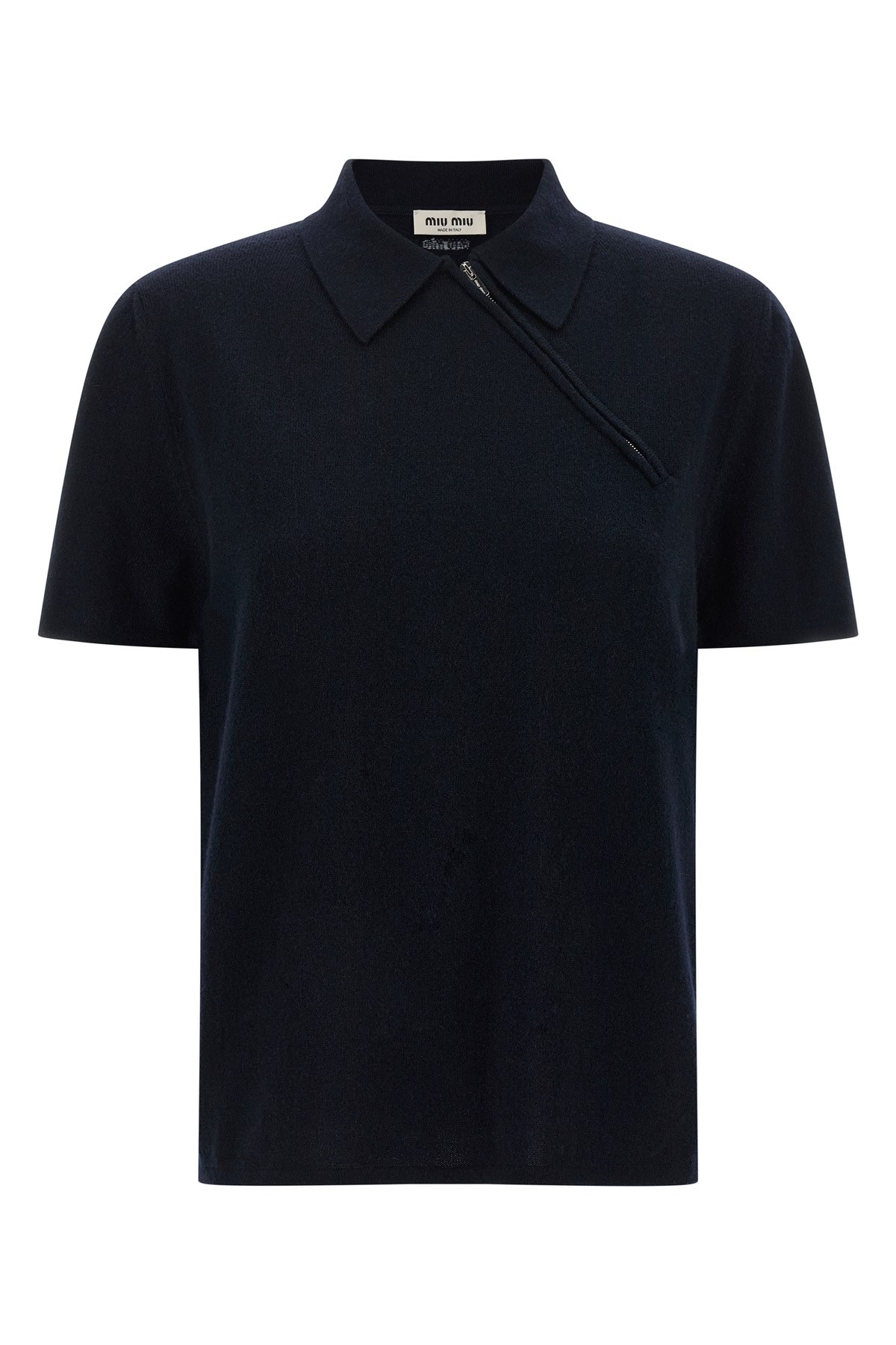 Miu Miu Polo T-shirt With Asymmetric Zip In Blue