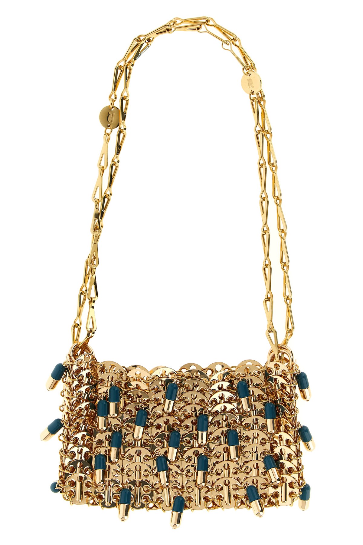Rabanne 1969 Nano Pils Shoulder Bag With Embellishments In Gold