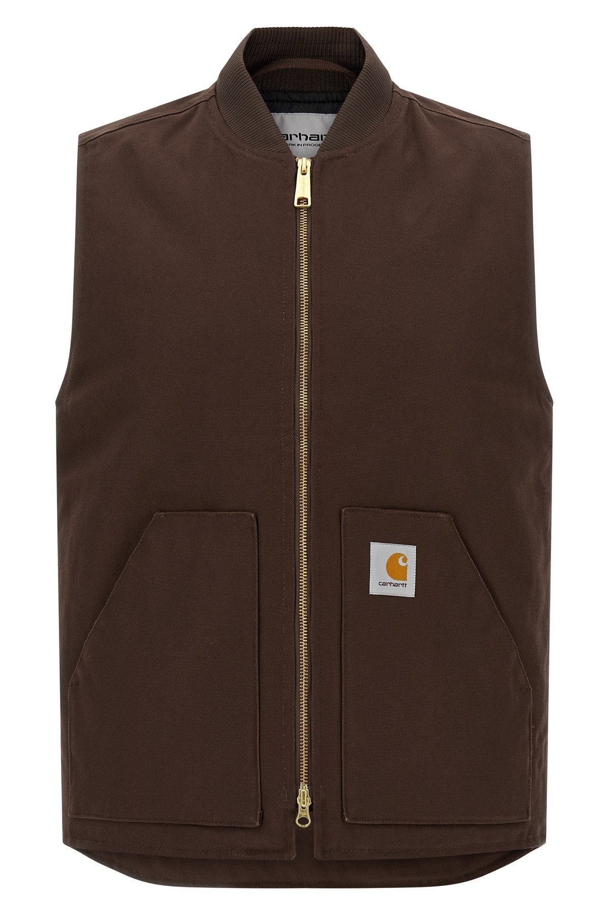 Carhartt Stylish Vest With Ribbed Collar And Front Pockets In Brown