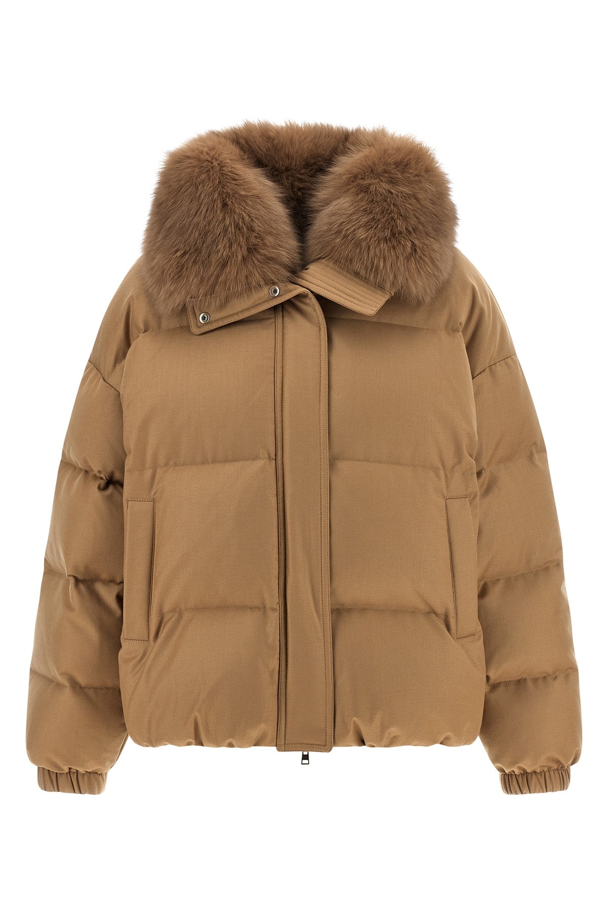 Yves Salomon Down Jacket With Mittens Puffer Jackets Beige In Multi