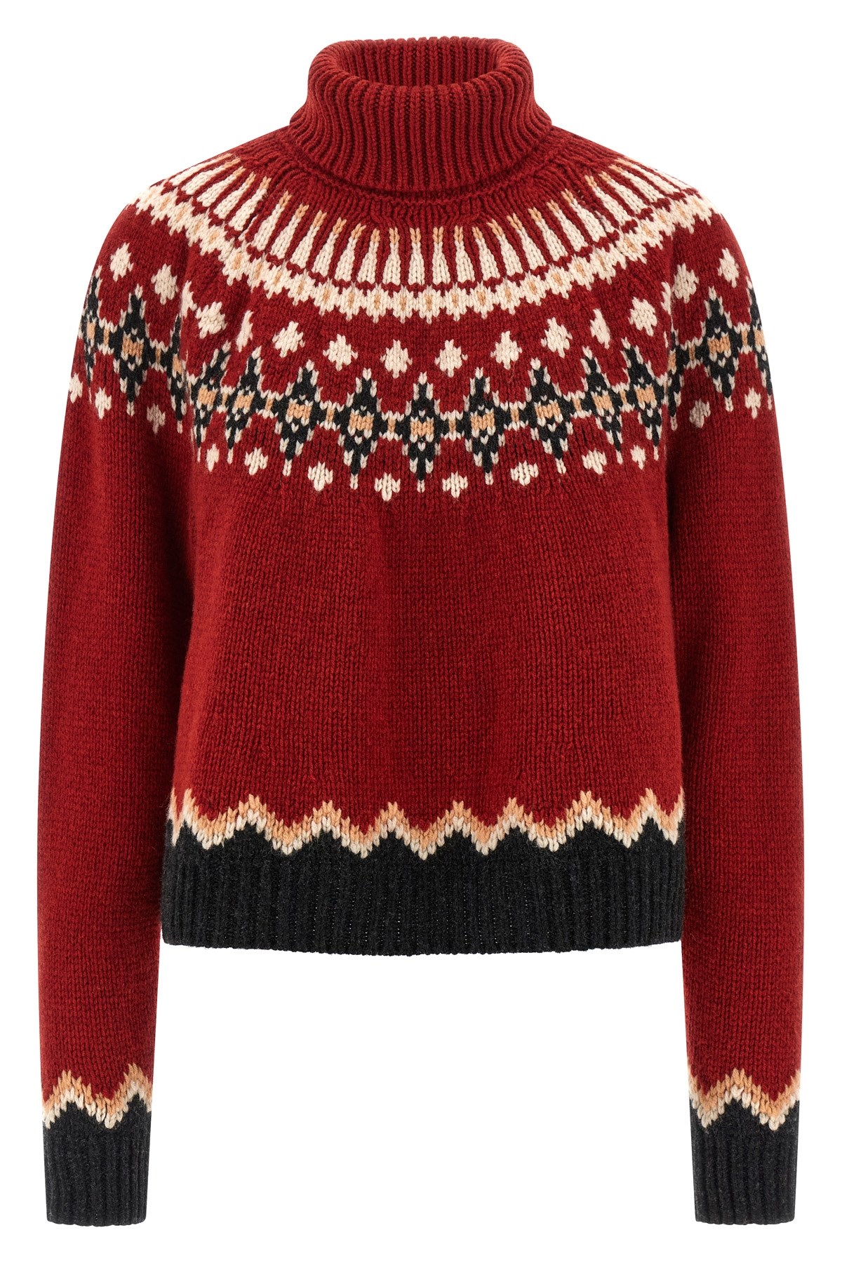 Alanui Cozy Turtleneck Knitwear With Fair Isle Design In Red