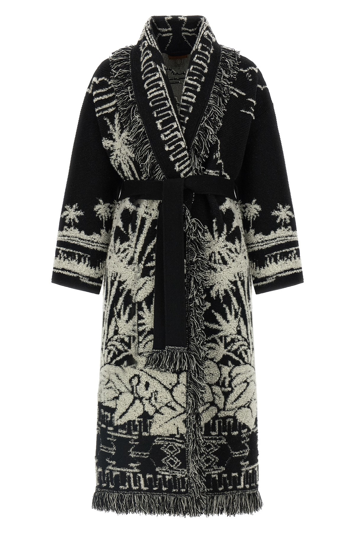 Alanui Long Jacquard Cardigan With Fringes In Black