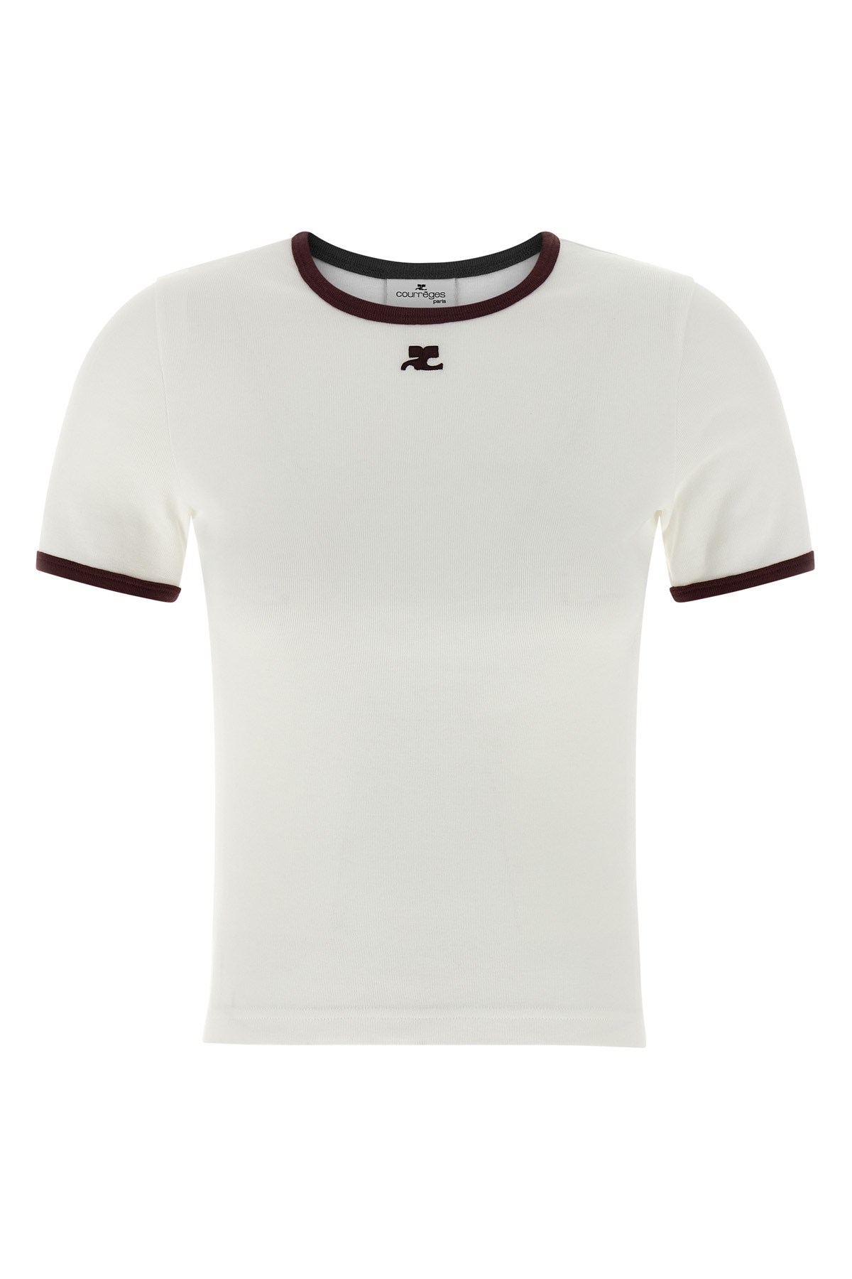 Courrèges Cotton T-shirt With Black Trim And Front Logo In White