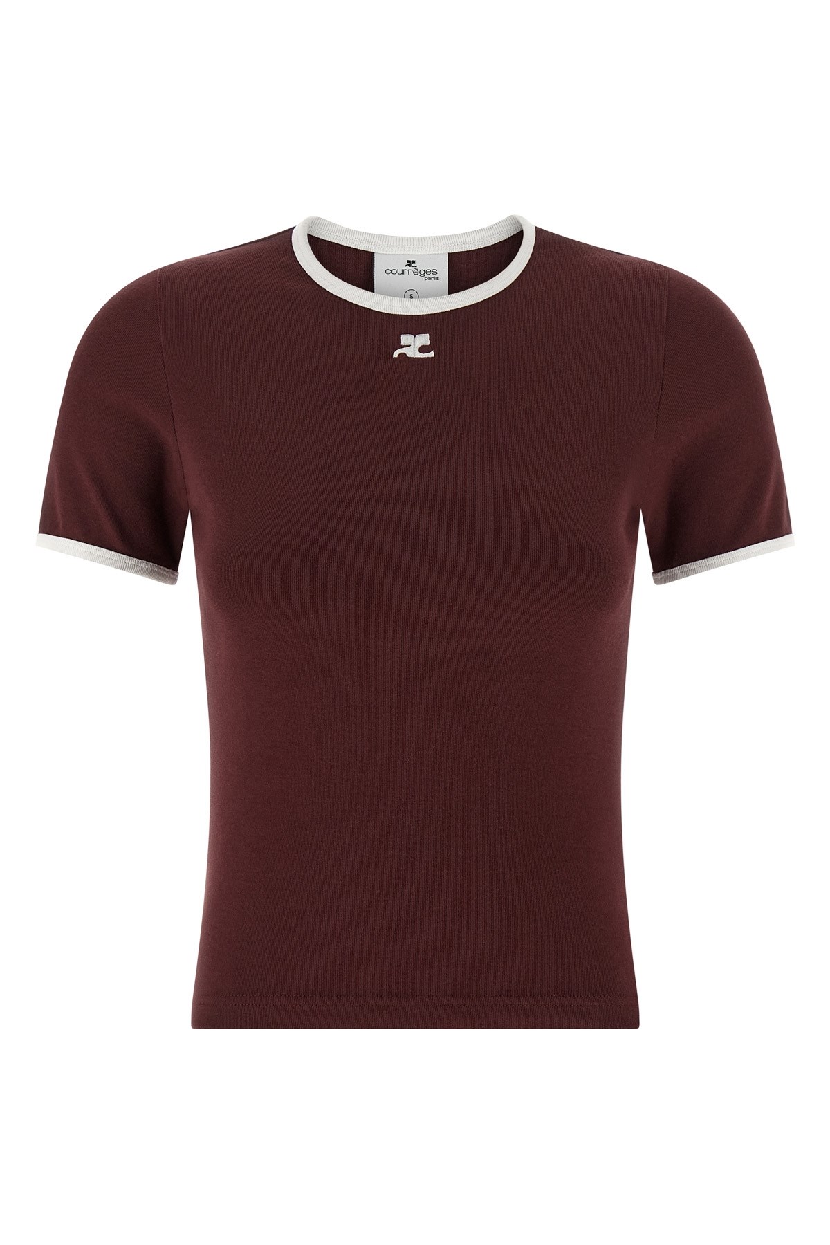 Courrèges Courreges Women Cotton T-shirt With Contrasting Trim In Burgundy