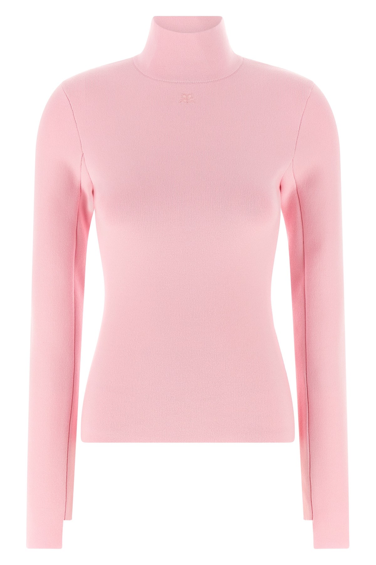Courrèges Fitted Long Sleeve Mock Neck Sweater In Pink