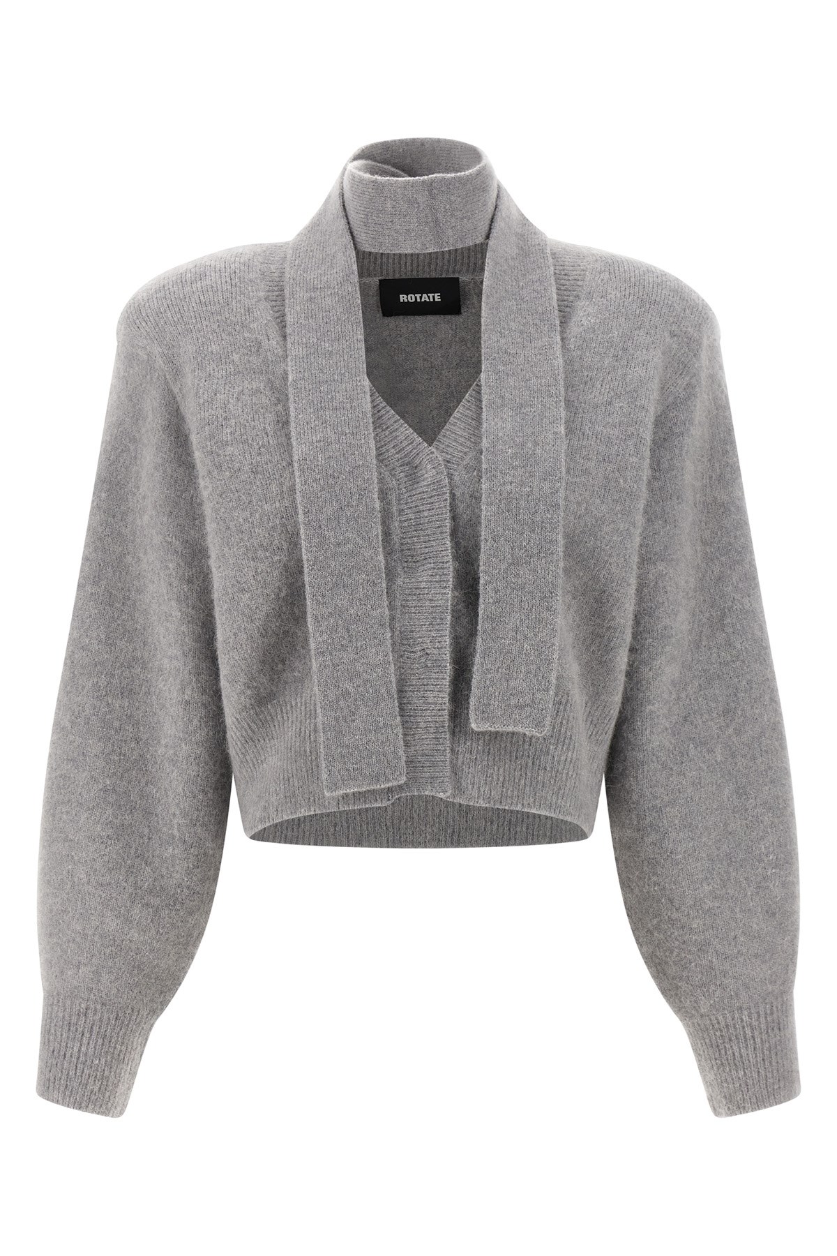 Rotate Birger Christensen Knitwear With Attached Scarf And Cropped Length In Gray