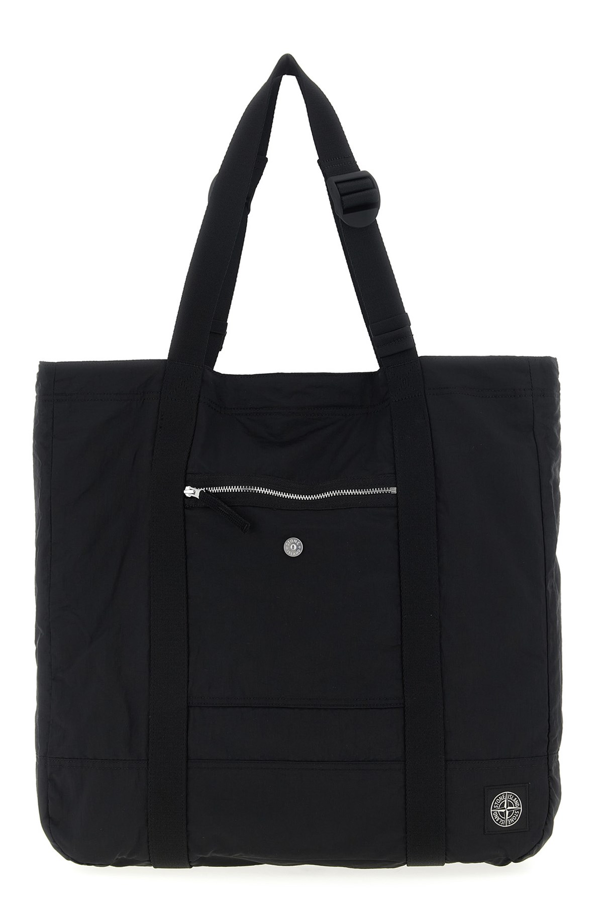 Stone Island Logo Patch Shopping Bag Tote Bag Black In Black