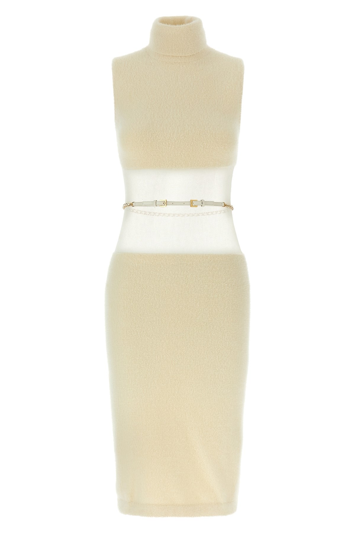 Elisabetta Franchi Turtleneck Sleeveless Dress Open Back In Animal Print